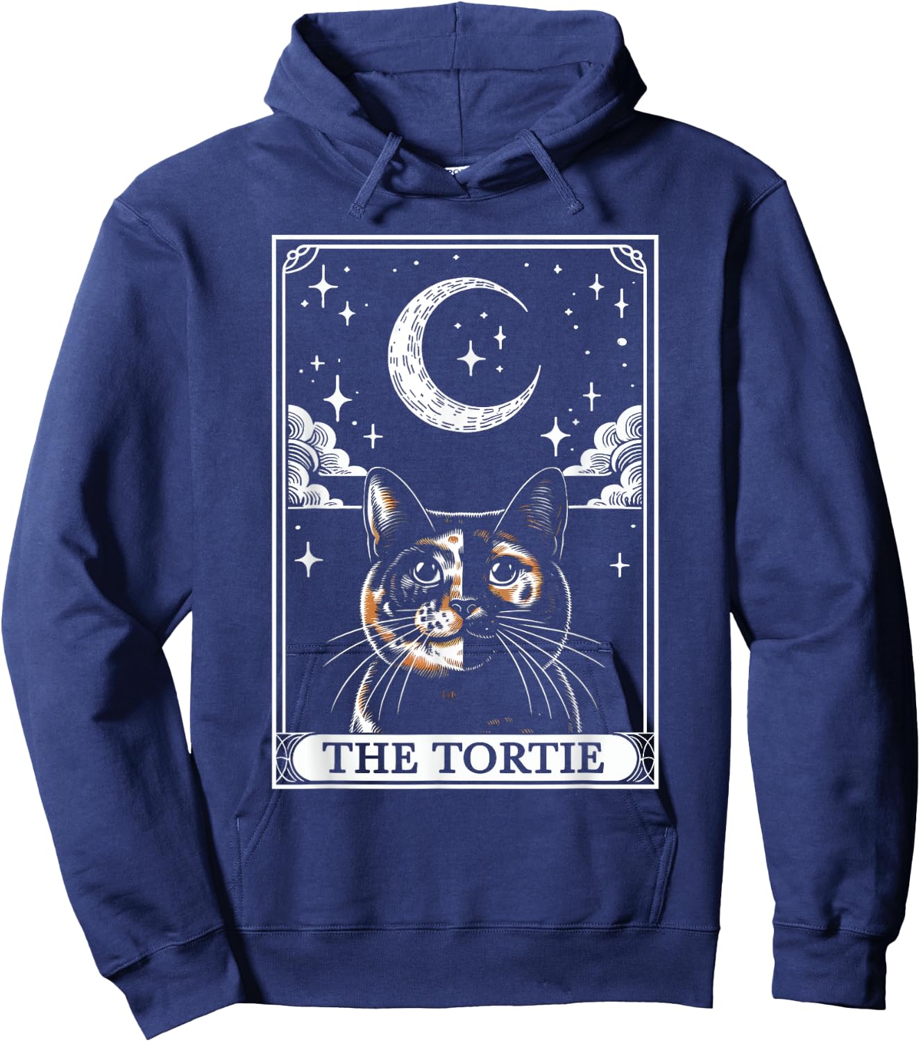 Tarot Card Vintage Crescent Moon Tortie Cat Mom Cat Lovers Hoodie - Hoodie | Navy