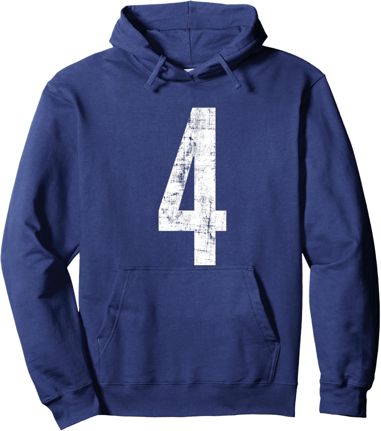 Number 4 Four Distressed Vintage Sport Team Player's Hoodie - Hoodie | Navy
