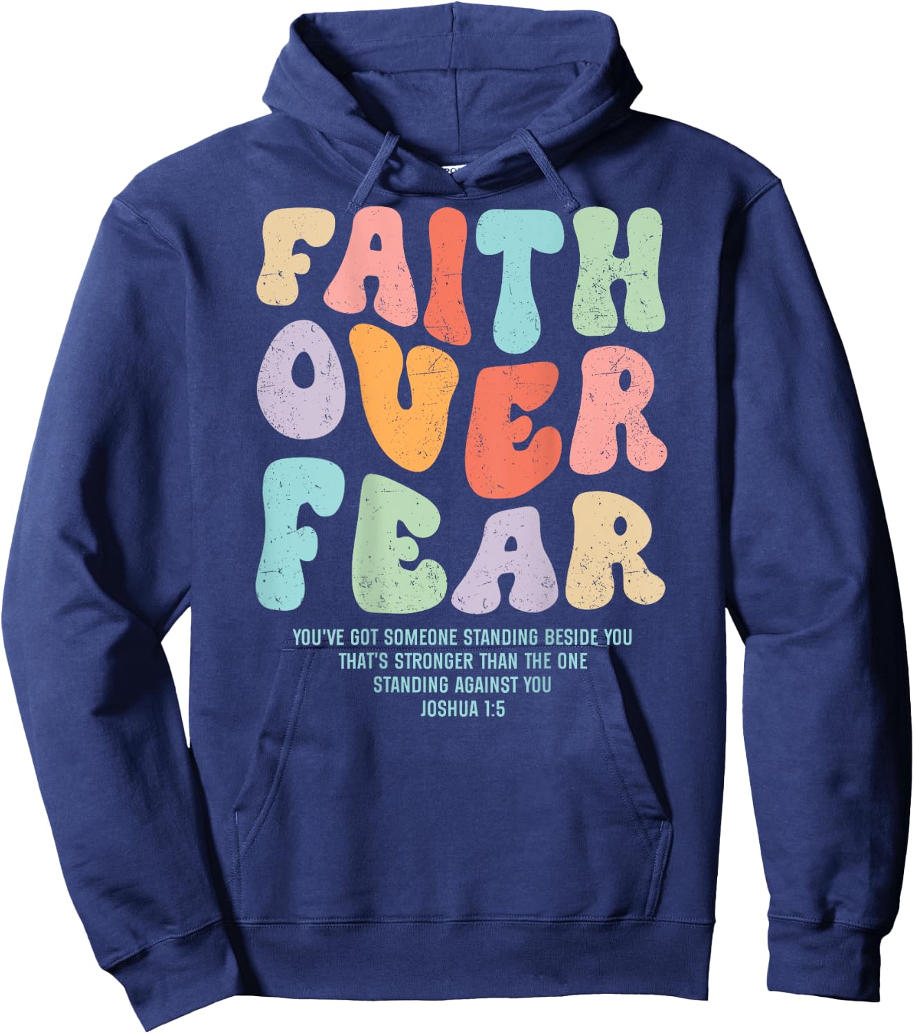 Faith Over Fear Bible Verse Aesthetic Christian Groovy Retro Hoodie - Hoodie | Navy