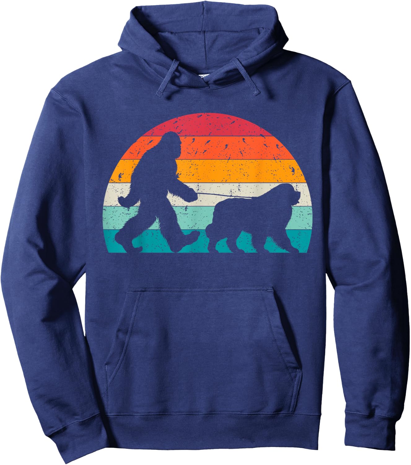 Bigfoot Walking a Dog Funny Newfie Lovers Dog Dad Women Kids Hoodie - Hoodie | Navy