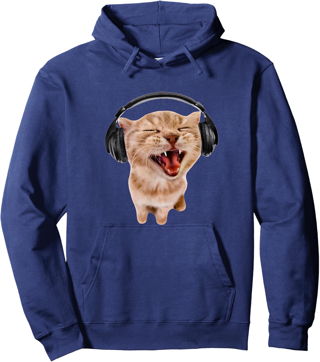 Silly Cat With Headphones Hoodie - Hoodie | Navy