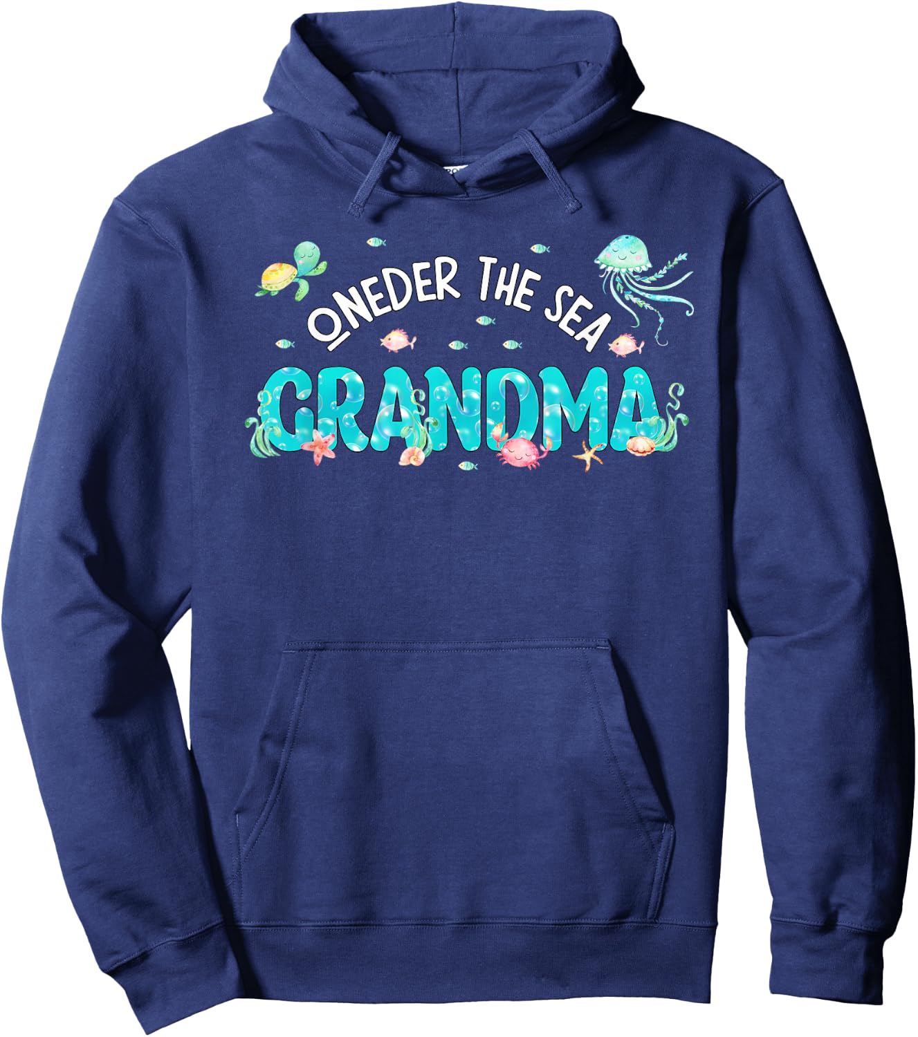 Under Sea Grandma Birthday Girl Boy Matching Family Party Hoodie - Hoodie | Navy
