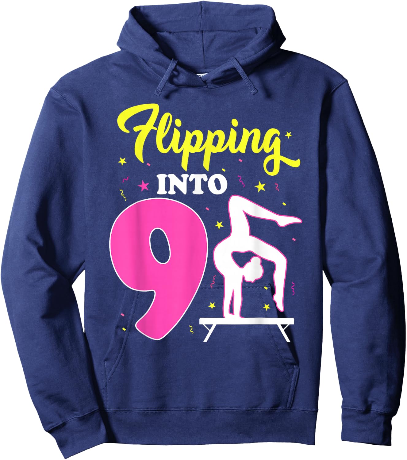 Flipping Into 9th Birthday Gymnastic 9 Year Old Girl Party Hoodie - Hoodie | Navy