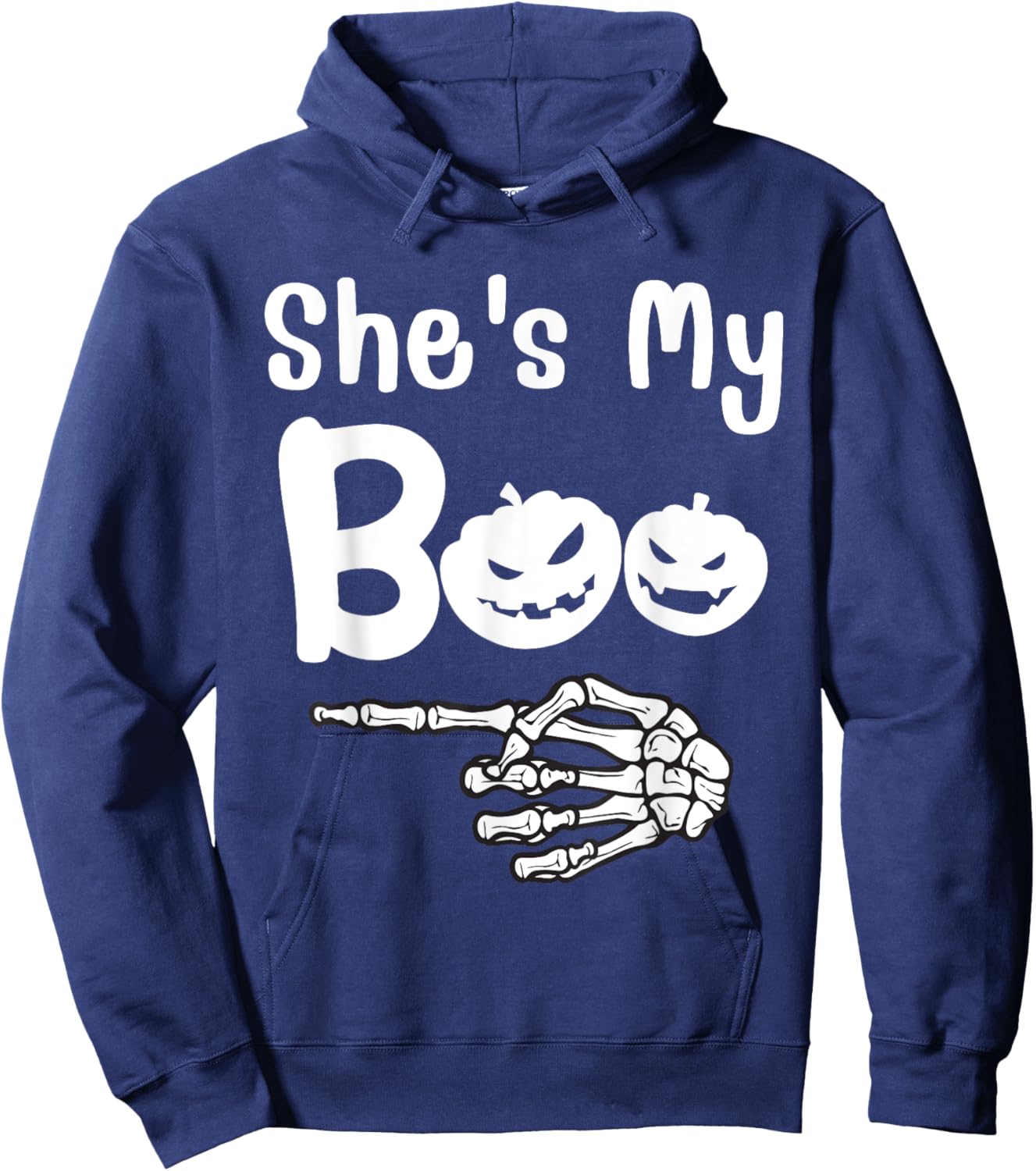 She's My Boo Pumpkin Skull Matching Halloween Pajama Couples Hoodie - Hoodie | Navy