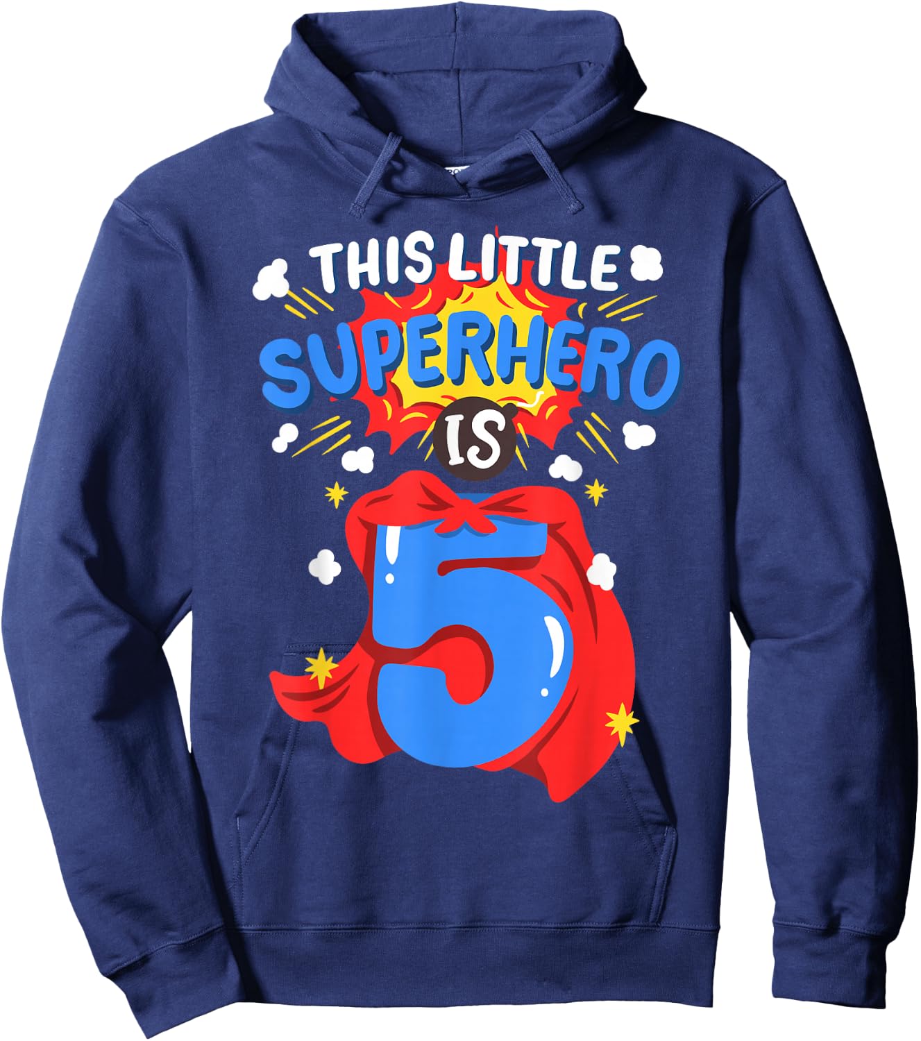 This Little Superhero is 5 Kids Boys 5th Birthday Party Hoodie - Hoodie | Navy