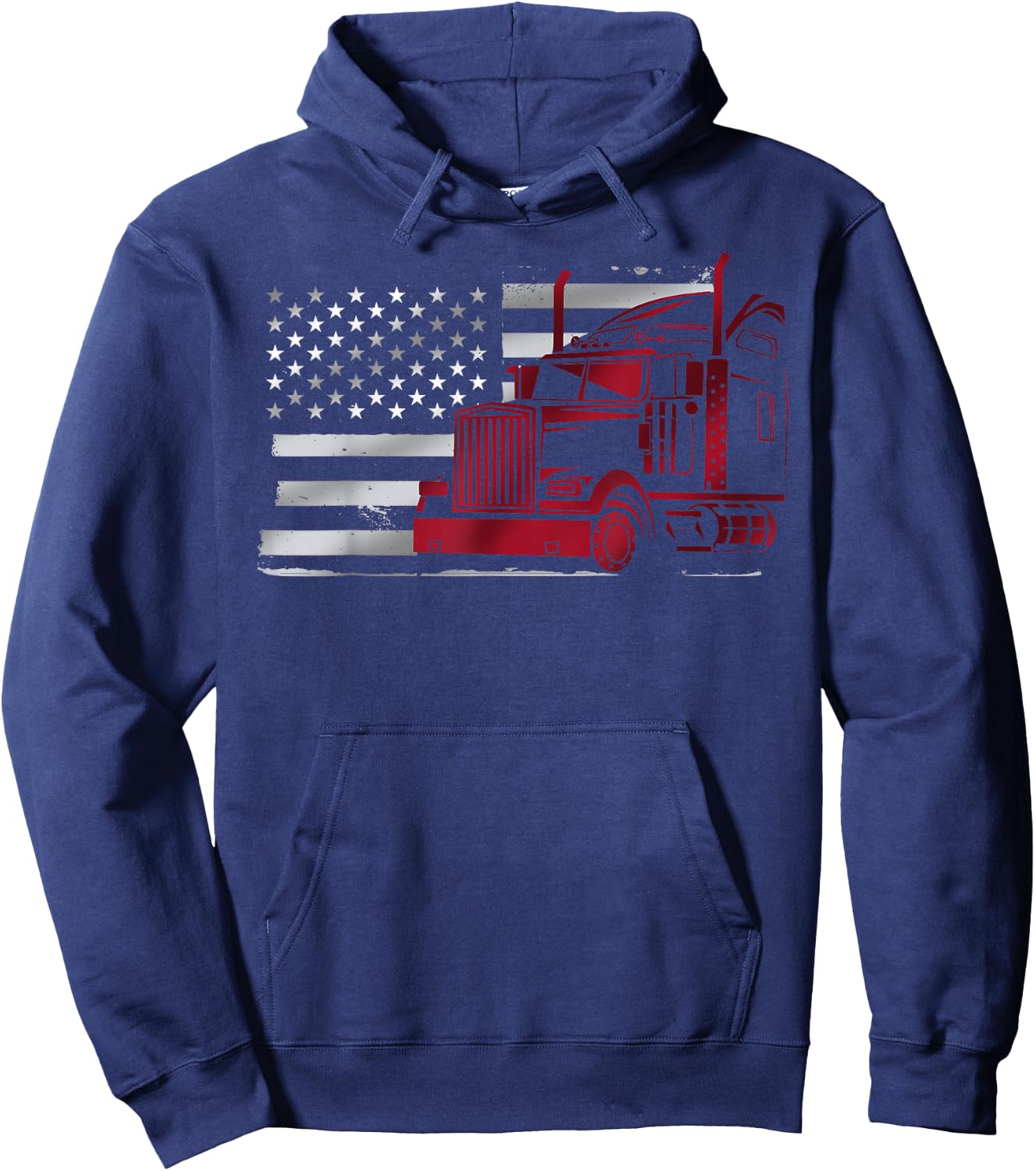 American Flag Semi Truck Driver 18 Wheeler Patriotic Trucker Hoodie - Hoodie | Navy