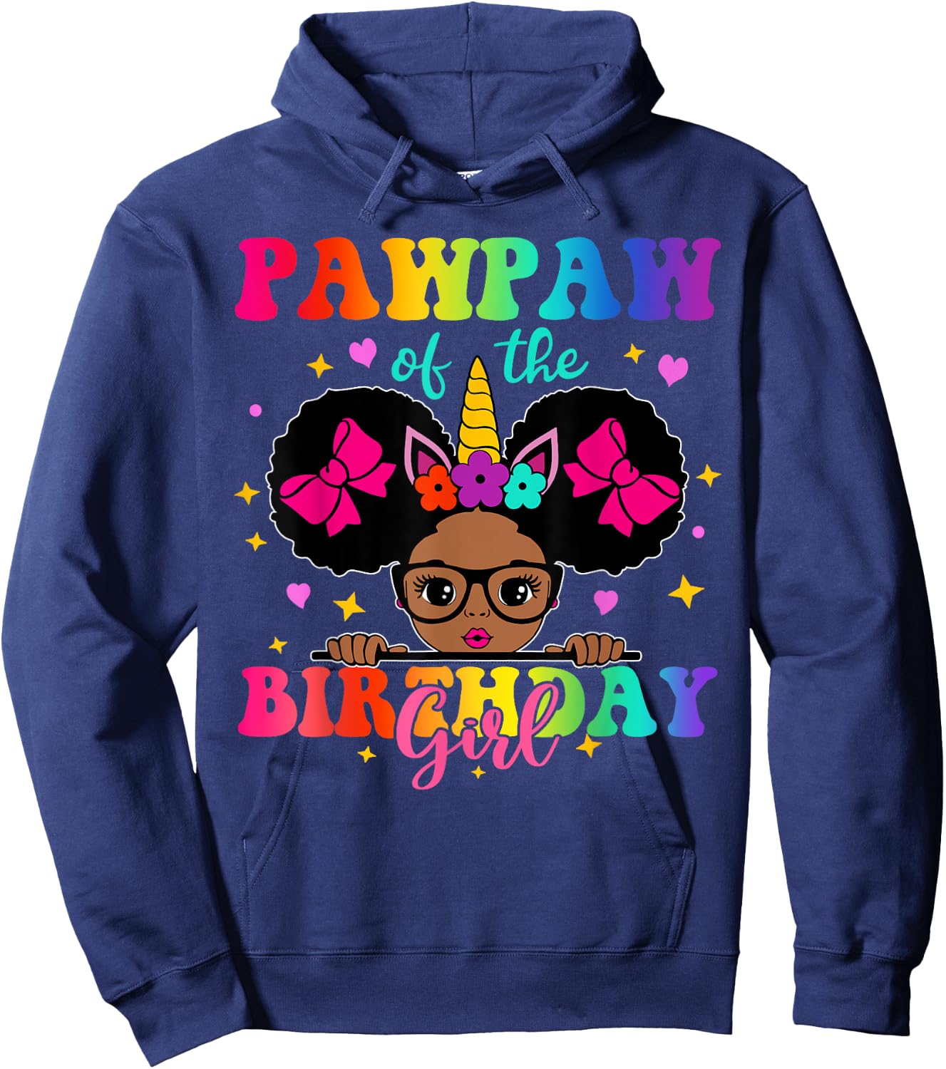 Pawpaw of The Birthday Girl Princess Afro Melanin Unicorn Hoodie - Hoodie | Navy