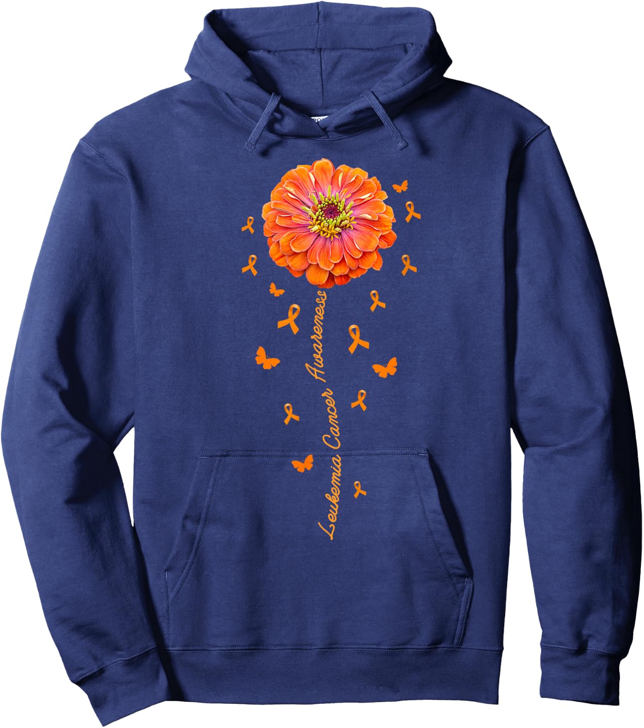 Orange Ribbon Flower Leukemia Awareness Blood Cancer - Women Hoodie - Hoodie | Navy