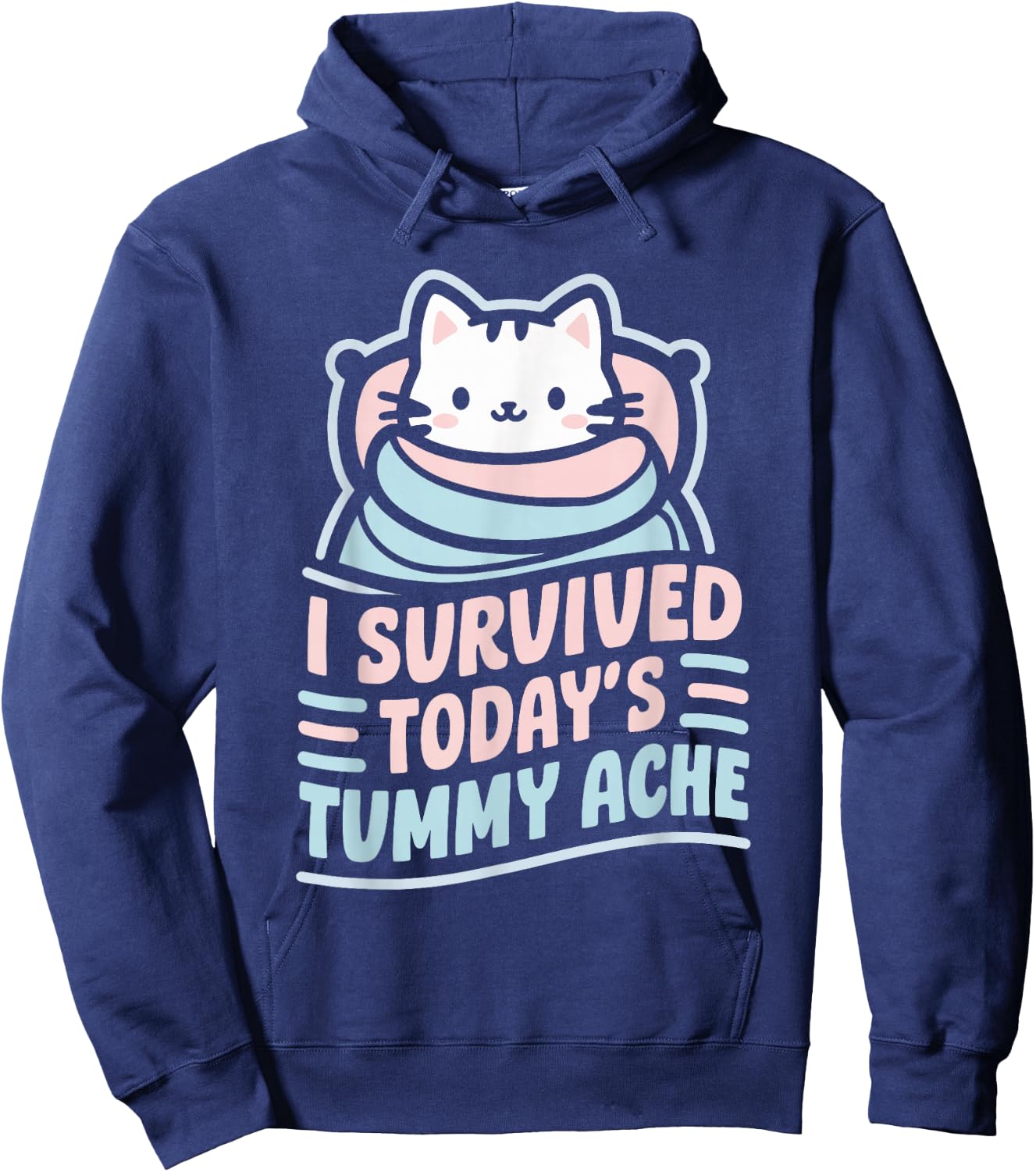 Bellyache Gastric Distress Indigestion I Survived Today's Tummy Ache -Adults Black Short Sleeve Hoodie - Hoodie | Navy