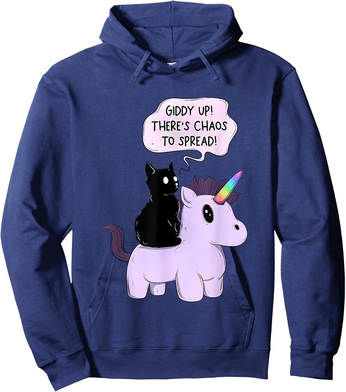 Giddy Up! There Is Chaos To Spread Cute Cat Ride Unicorn Women Hoodie - Hoodie | Navy