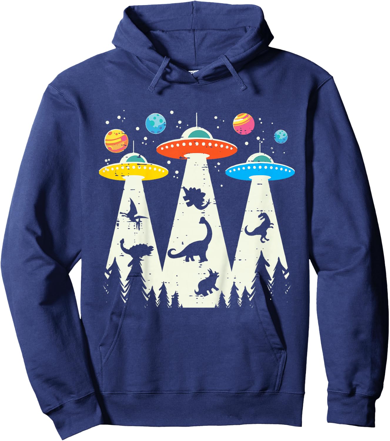 Kids Alien Abduction Dinosaur Funny UFO Space Toddler Boys Kids Hoodie - Hoodie | Navy
