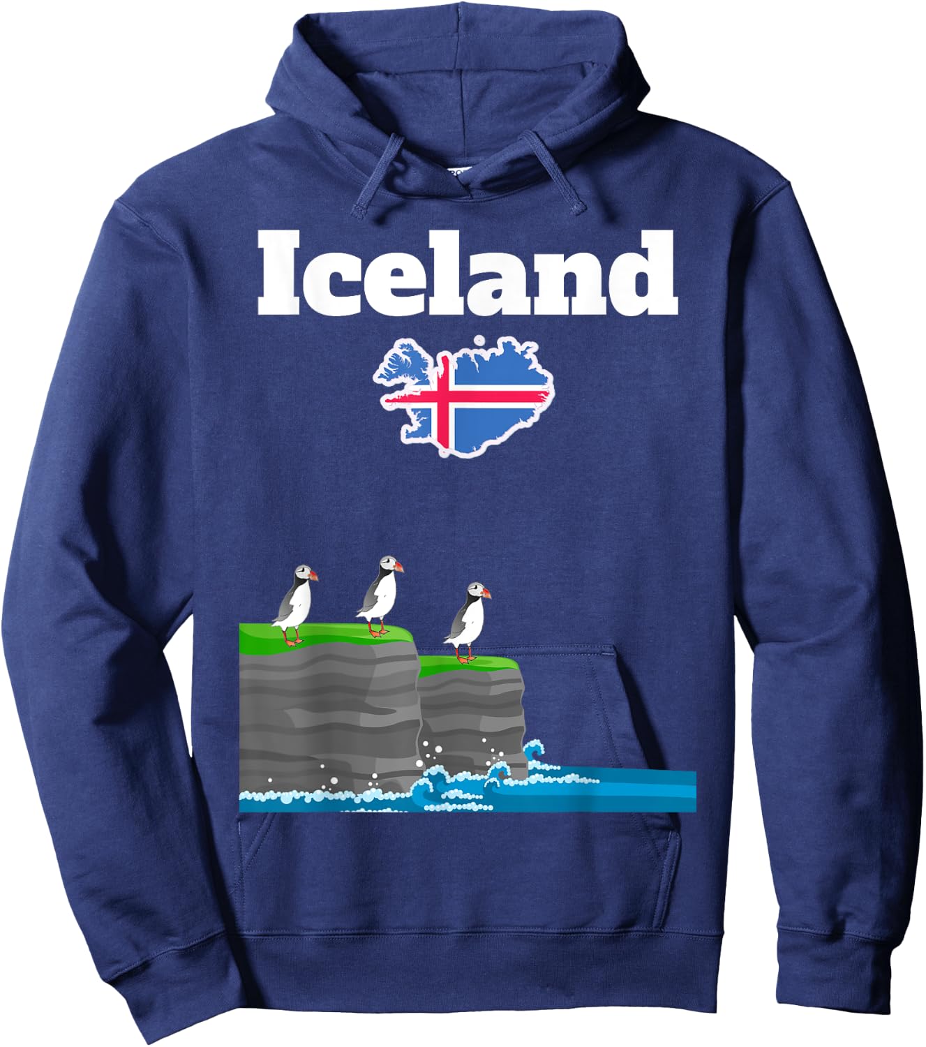 Iceland trip souvenir Puffin Colony Sea Cliffs Iceland map Hoodie - Hoodie | Navy