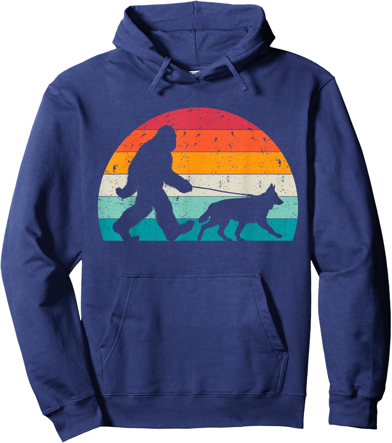 Bigfoot Walking a Dog Funny German Shepherd Lovers Dog Dad Hoodie - Hoodie | Navy