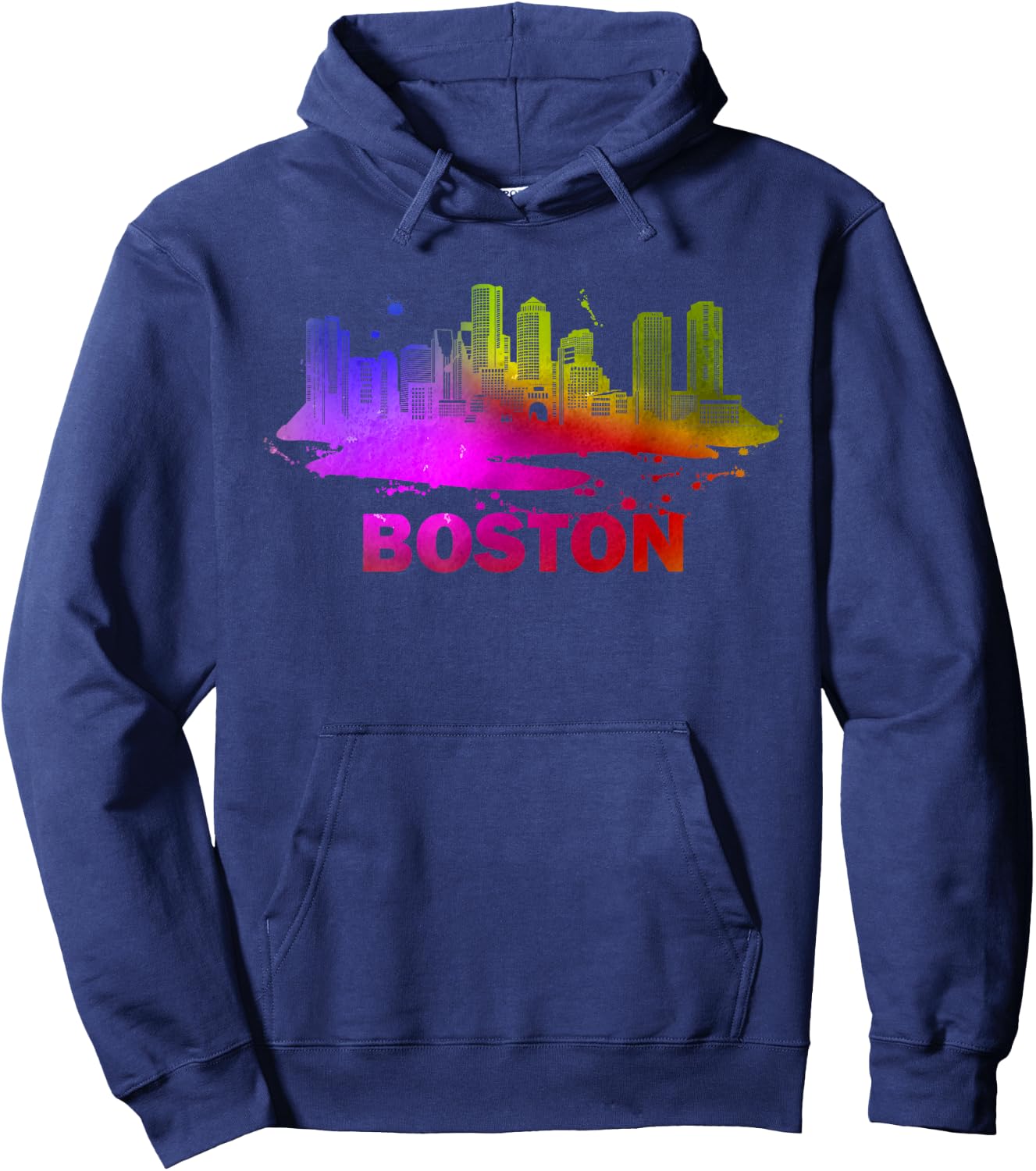 Colorful Boston Cityscape - Boston Massachusetts Skyline Hoodie - Hoodie | Navy