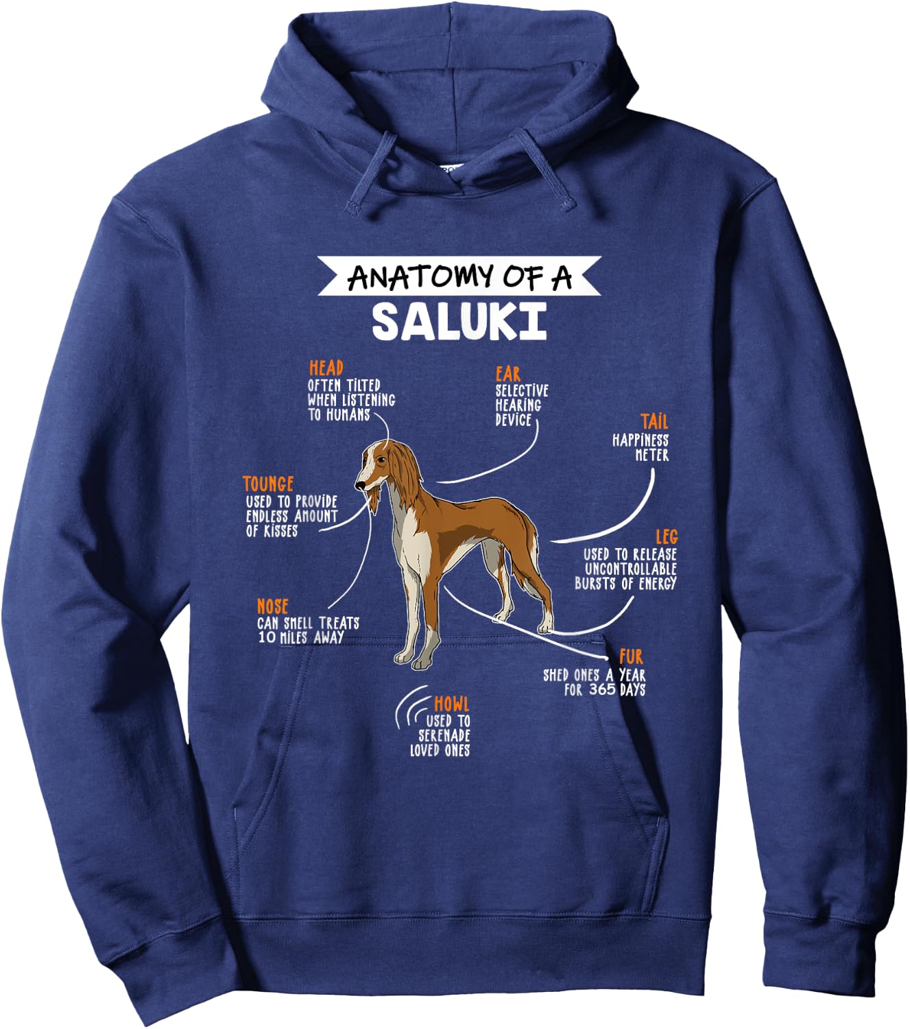 Anatomy Of A Saluki Dog Funny Dog Lover Gift Hoodie - Hoodie | Navy