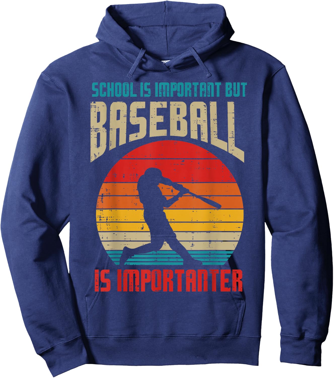 School Is Important Baseball Importanter Funny Player Boys Hoodie - Hoodie | Navy