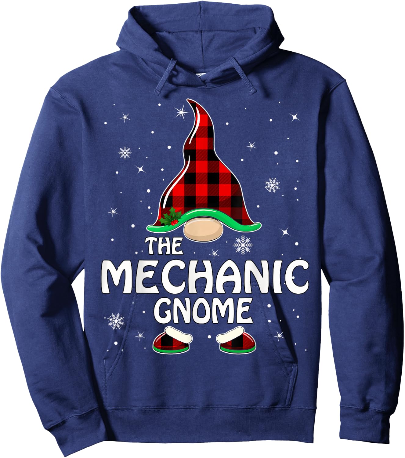 Mechanic Gnome Buffalo Plaid Matching Family Christmas Hoodie - Hoodie | Navy