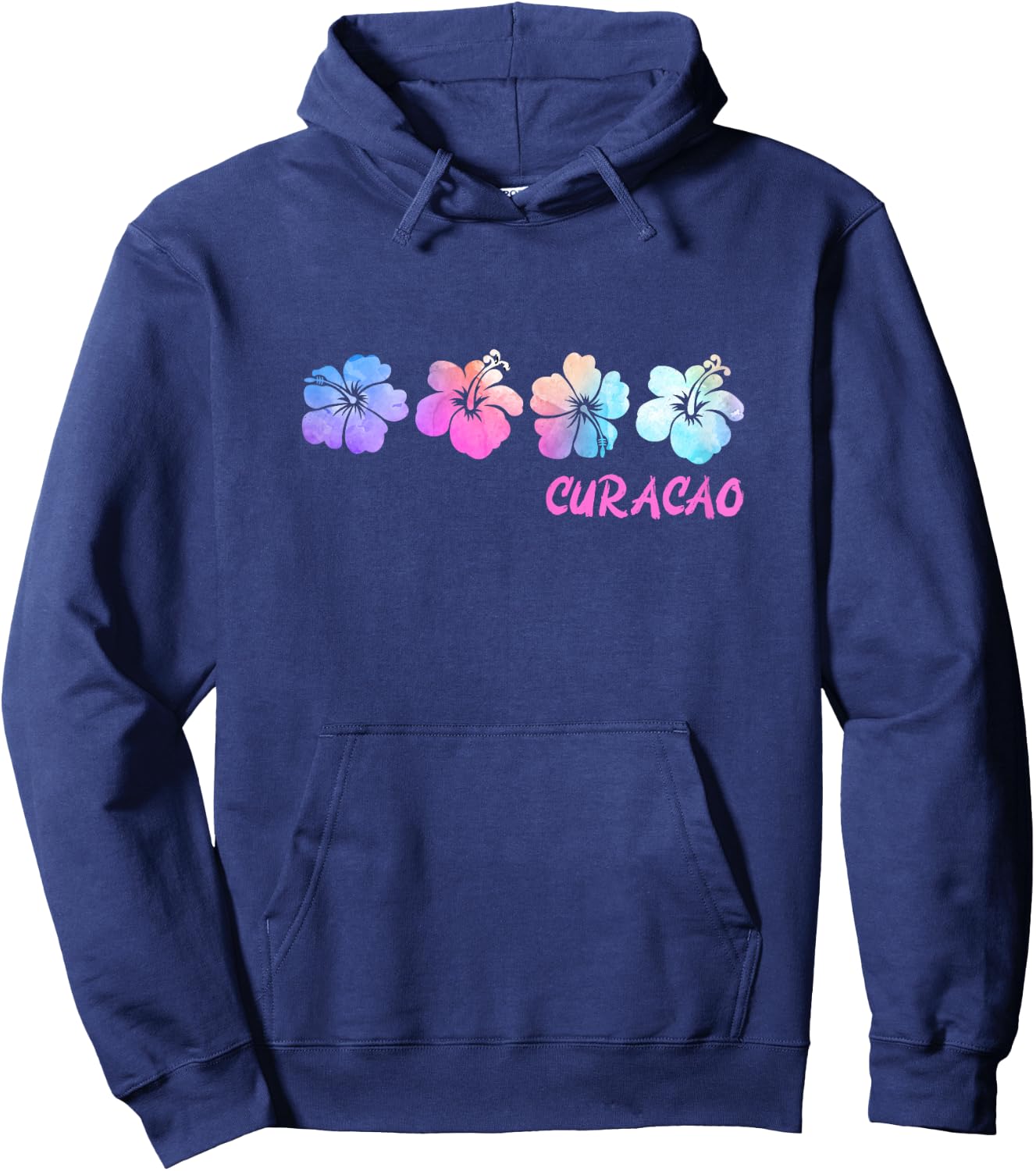 Curacao Beach Vacation Hibiscus Tropical Flowers Hoodie - Hoodie | Navy