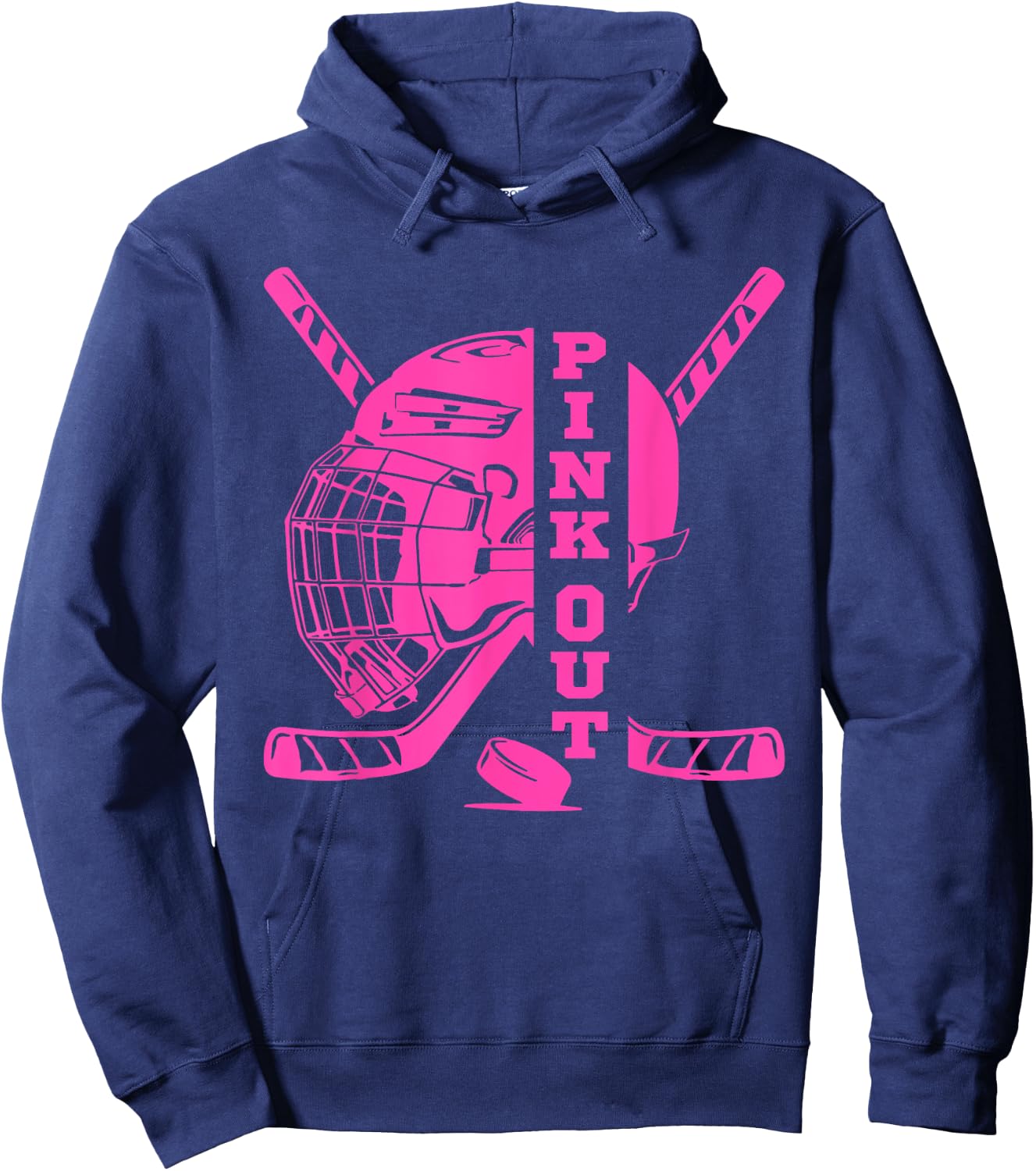 Pink Out Breast Cancer Awareness Ice Hockey Pink Ribbon Hoodie - Hoodie | Navy