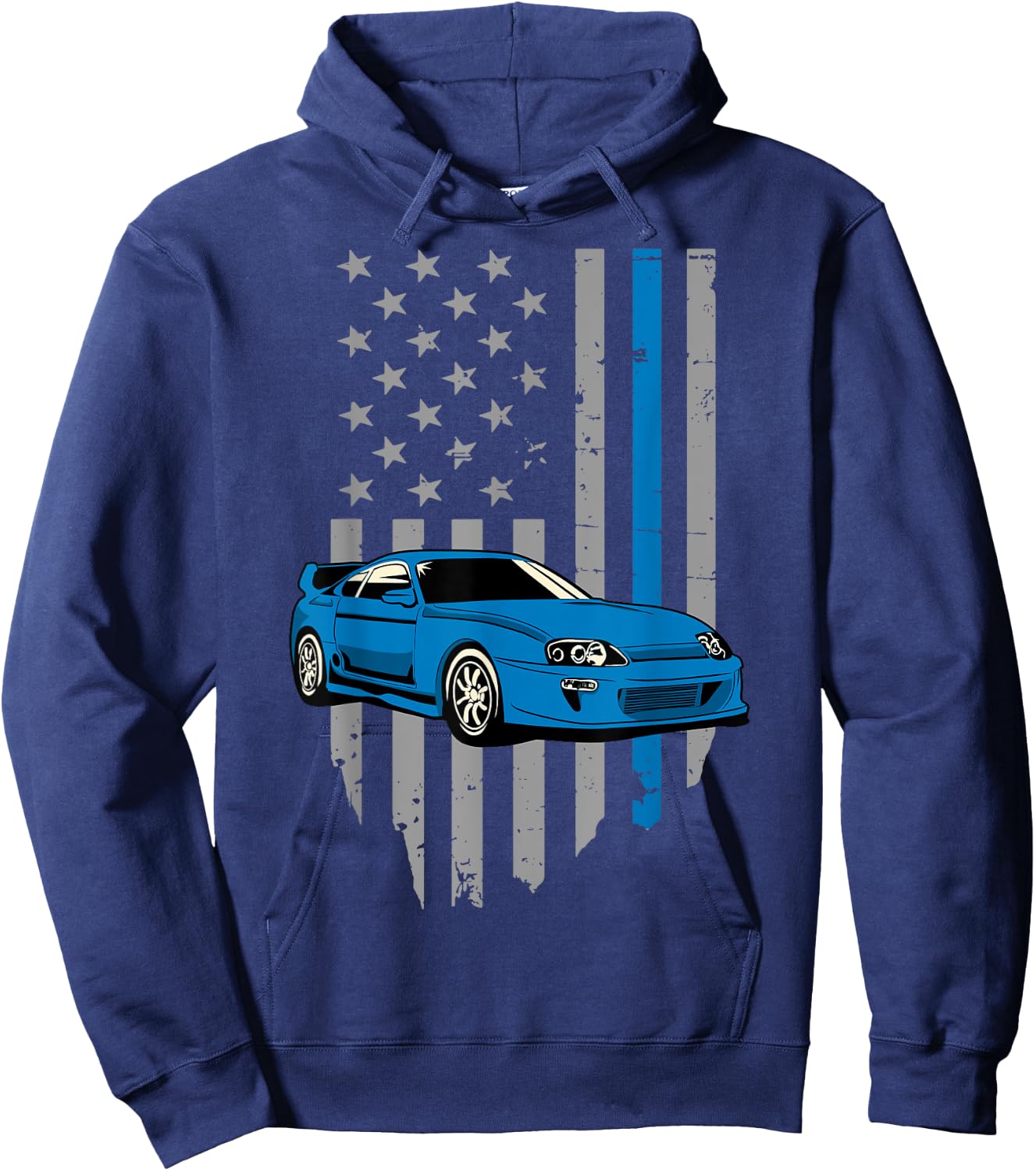 USA Flag Bleu Mk4 JDM Tokyo Supra Drift Car Street Racing Girls Kids Men Hoodie - Hoodie | Navy