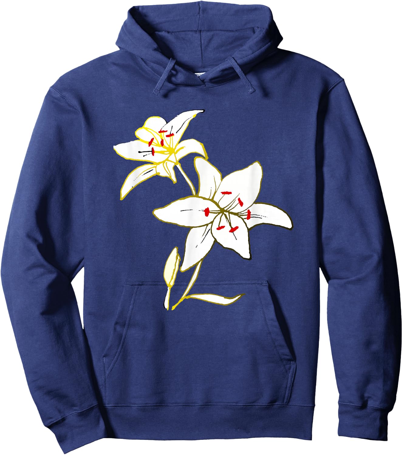 White lily flower petals blooming artistic flower lover Hoodie - Hoodie | Navy