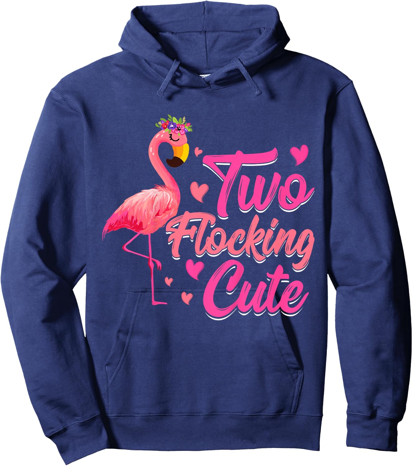 Kids Two Flocking Cute Flamingo 2 Years Old 2nd Birthday Kids Hoodie - Hoodie | Navy