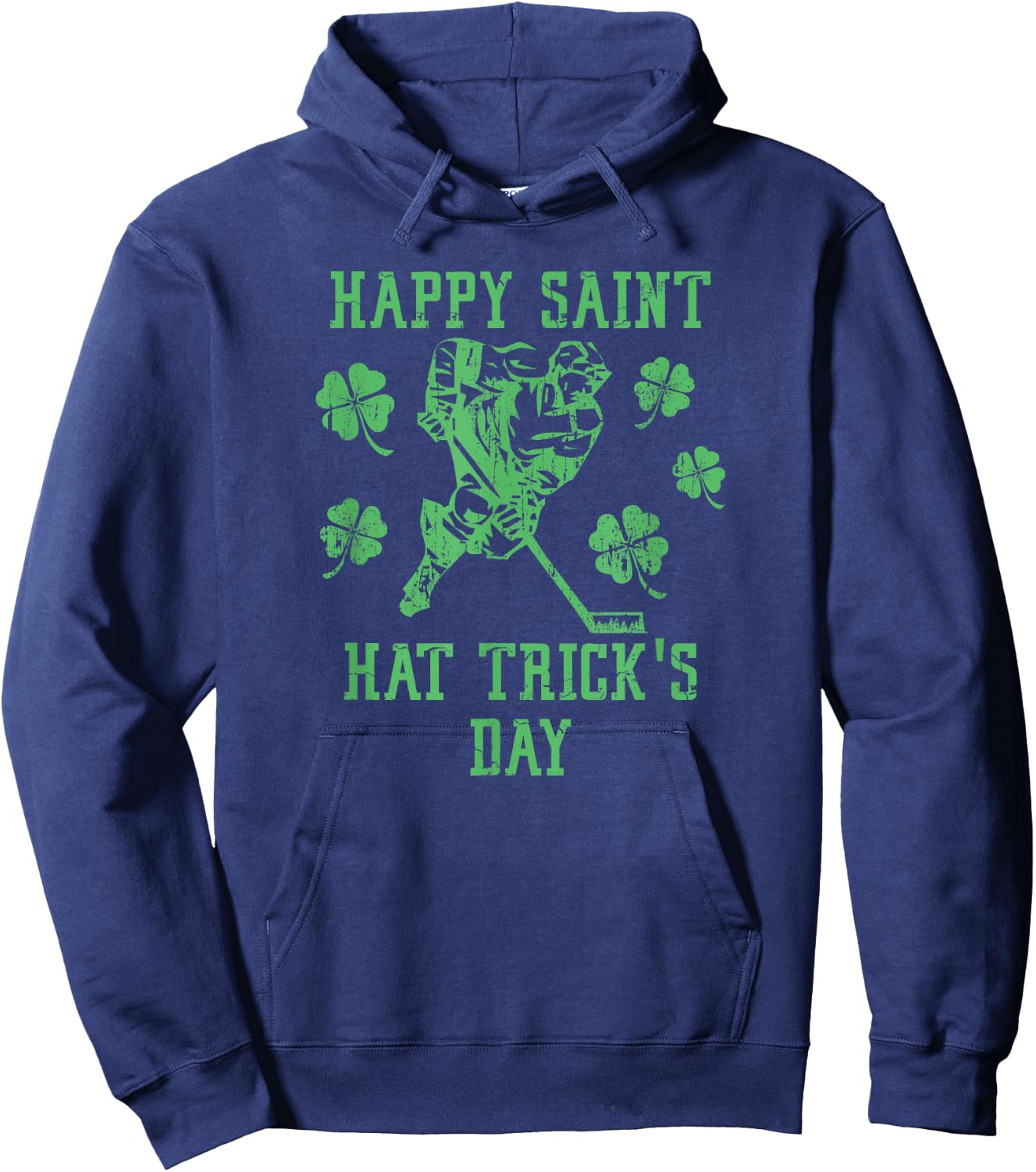 Happy Saint Hat Tricks Day Funny St Patrick's Day Ice Hockey Hoodie - Hoodie | Navy