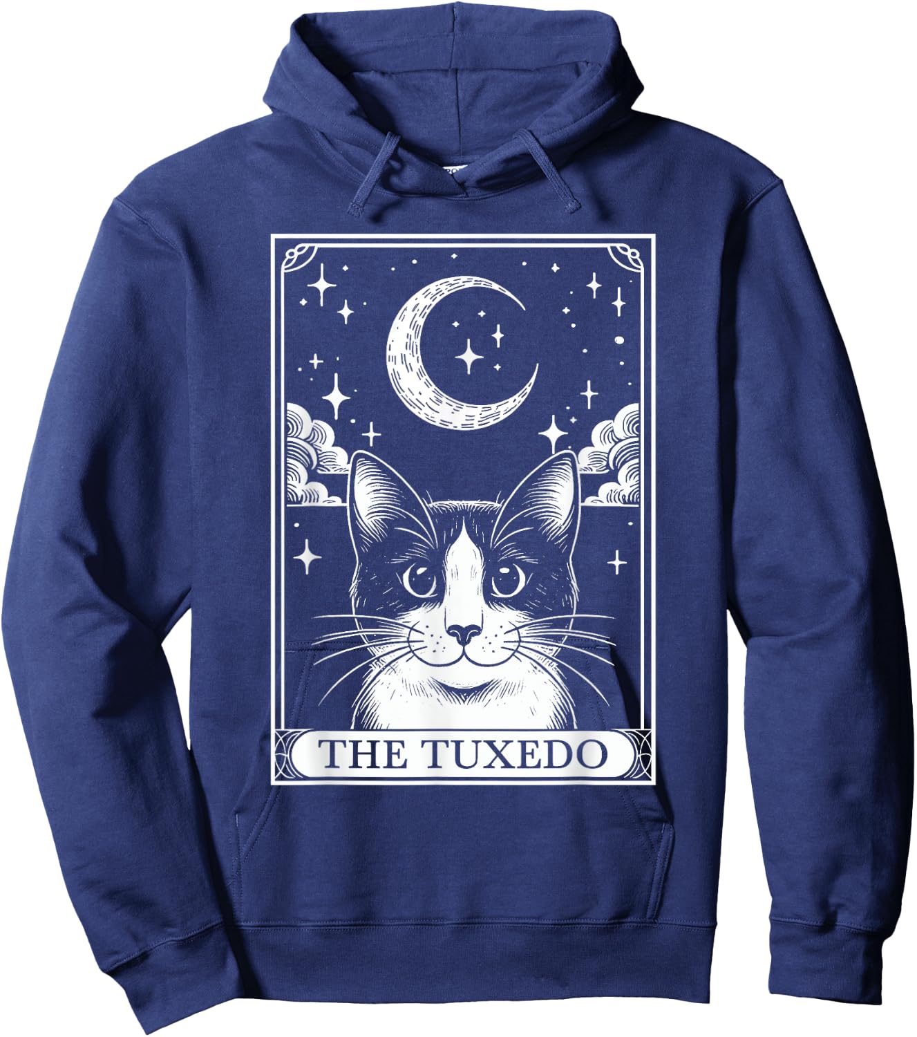 Tarot Card Vintage Crescent Moon Tuxedo Cat Mom Cat Lovers Women Kids Hoodie - Hoodie | Navy