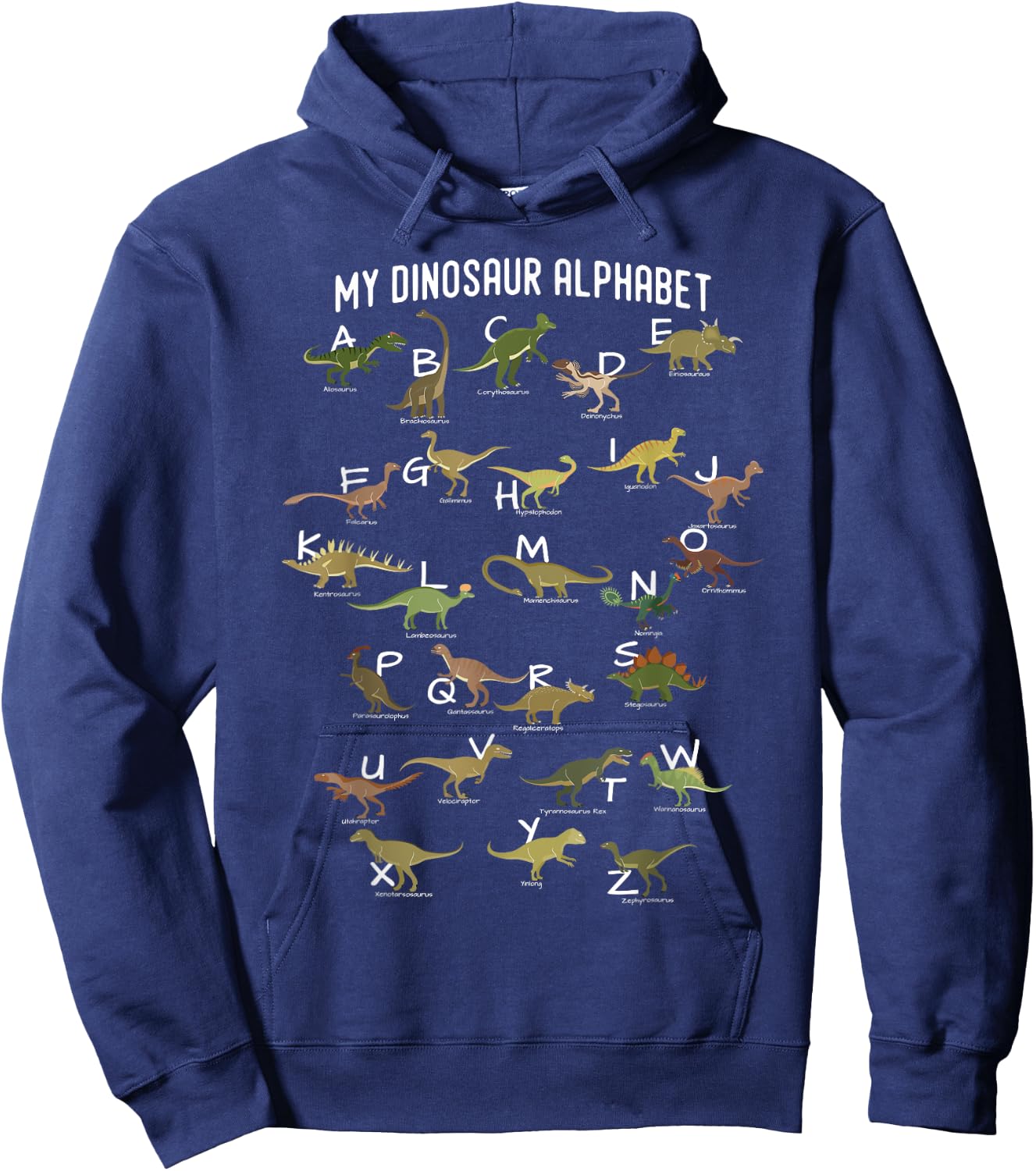 My Dinosaurs Alphabet ABC Dino Identification Educational Hoodie - Hoodie | Navy