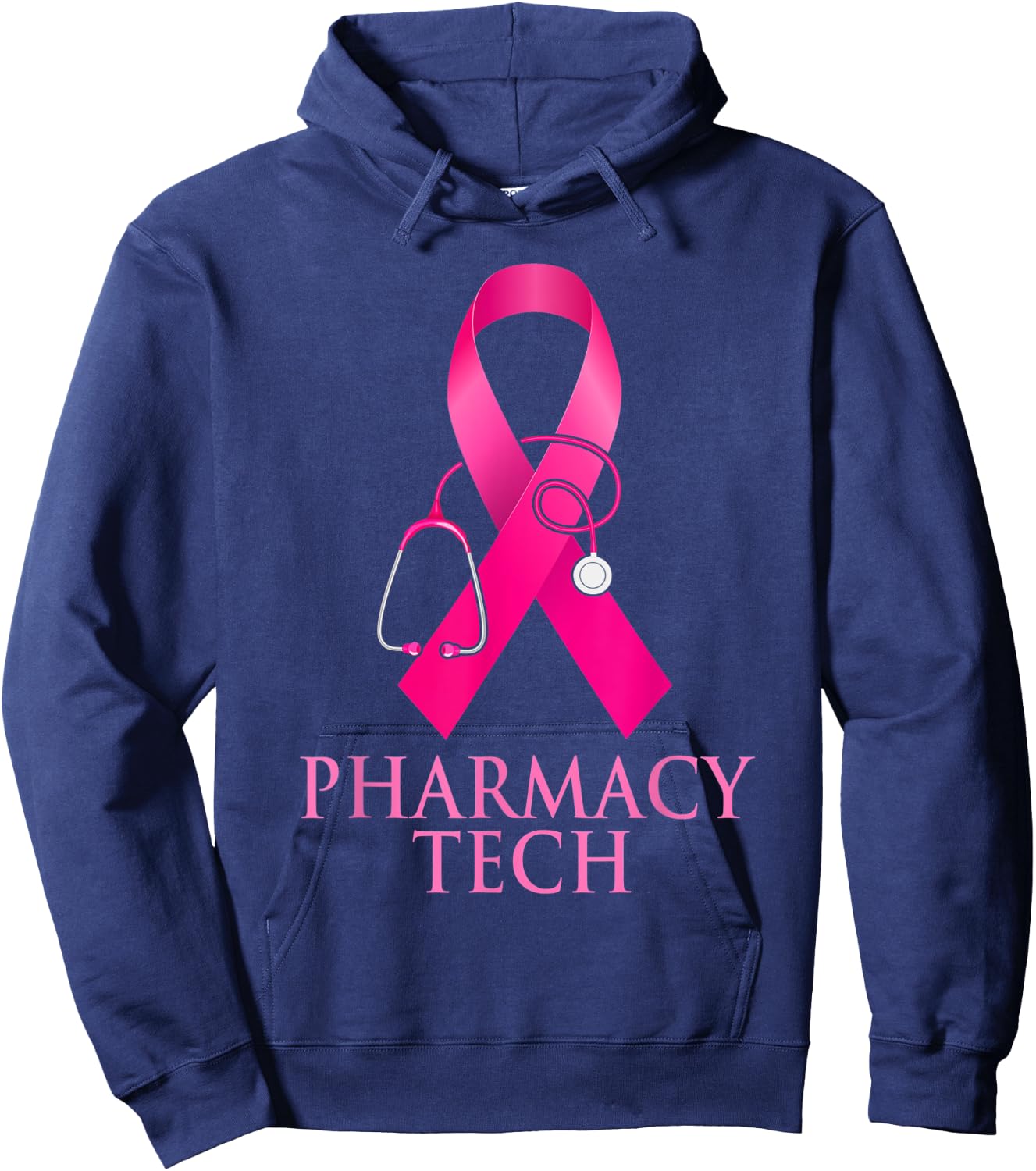 Pharmacy Tech Nurse Stethoscope Pink Heart Breast Cancer Hoodie - Hoodie | Navy
