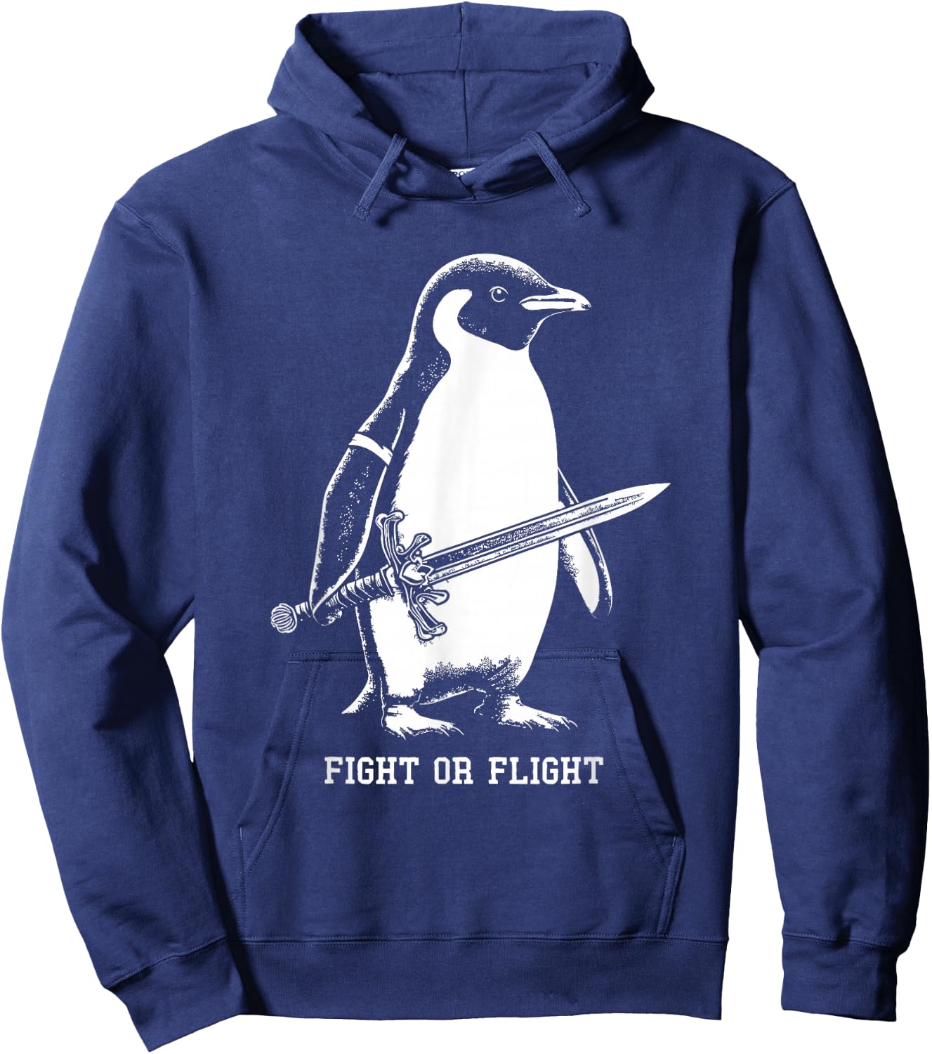 Fight or Flight Penguin - Black - Men's - Small - Short Sleeve - Penguin Print - Classic Fit - Bird Print Hoodie - Hoodie | Navy