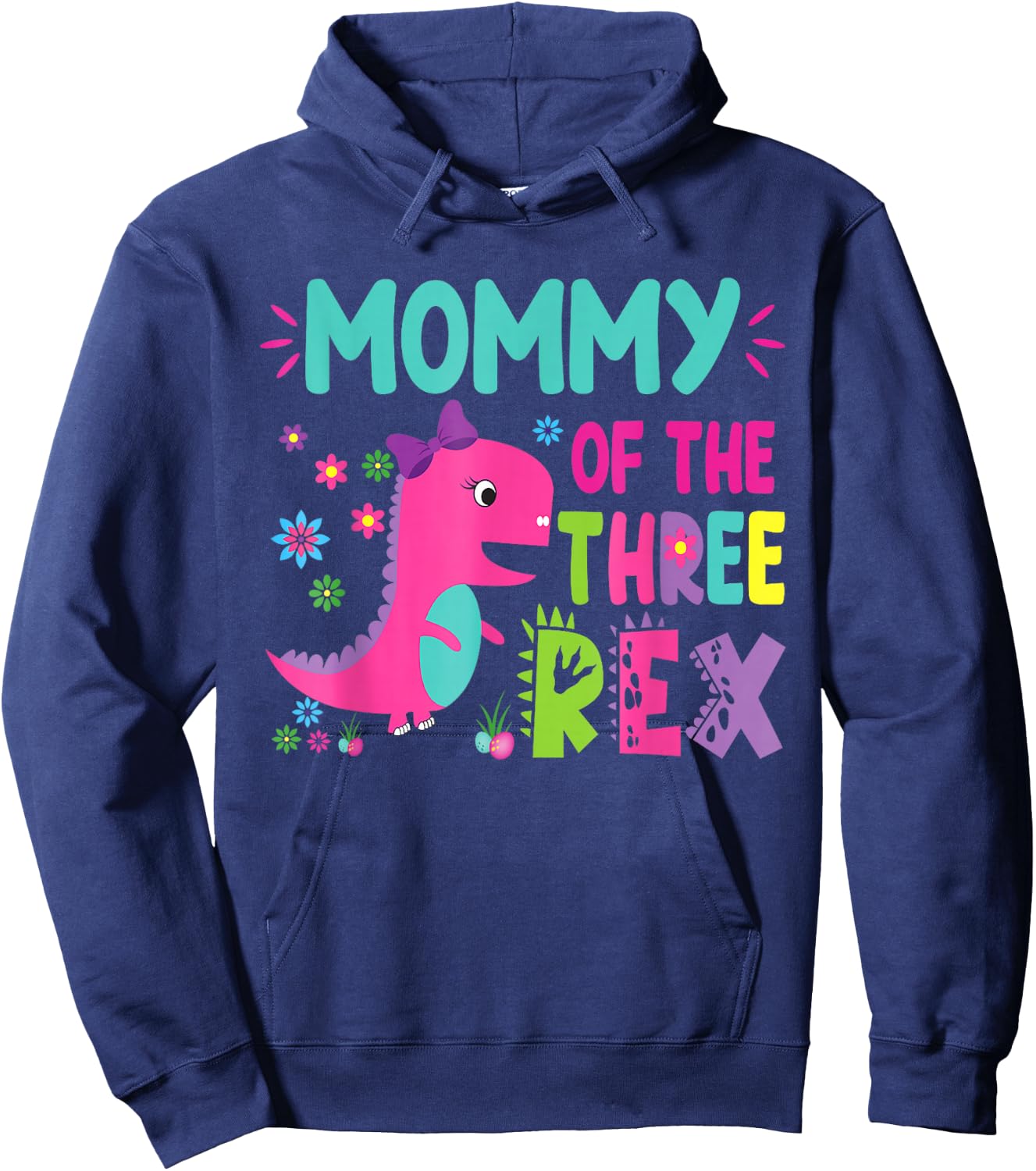 Mommy of the Three Rex Birthday Dinosaur Family Matching Hoodie - Hoodie | Navy