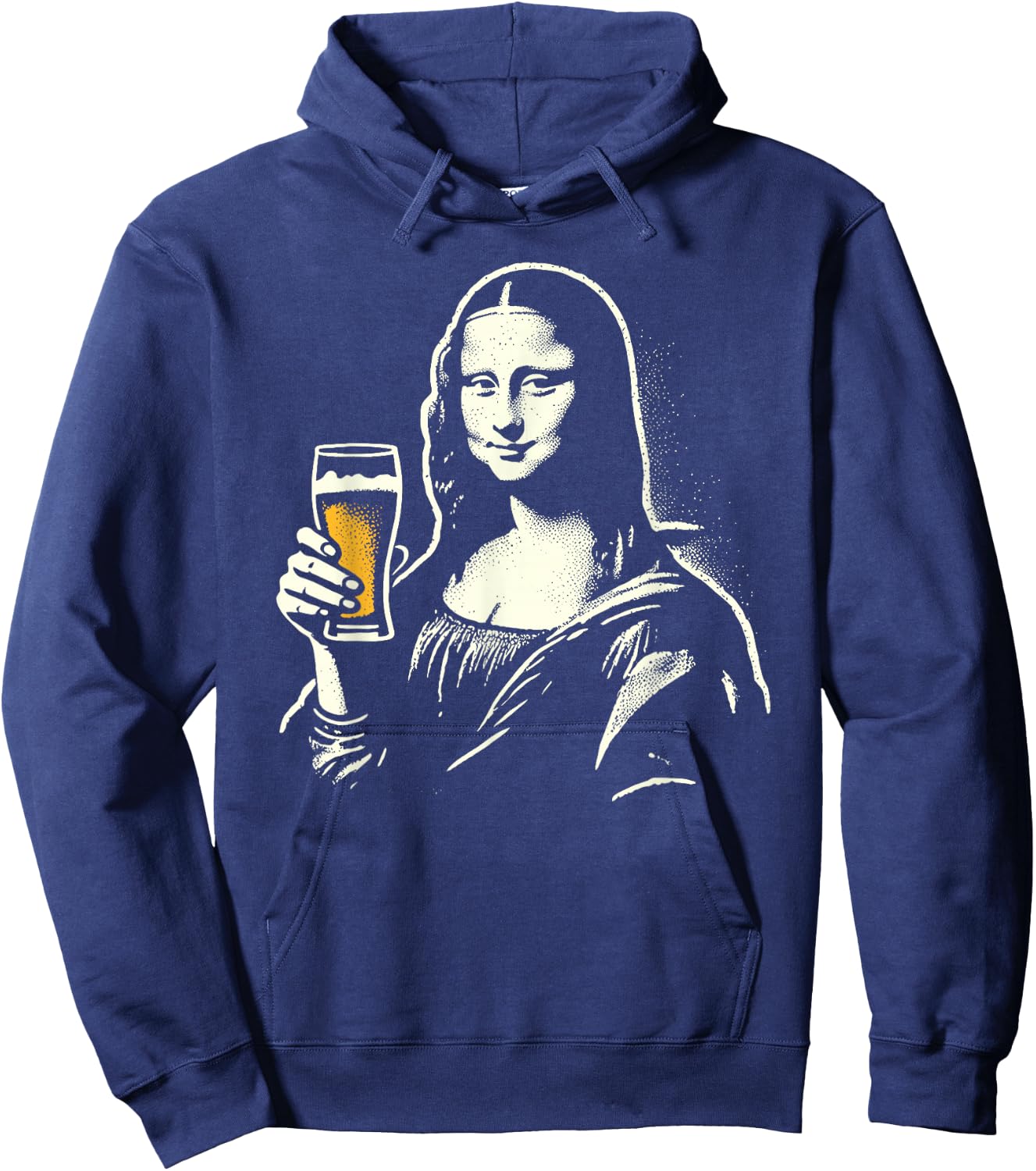 Mona Lisa with Beer Bar Pub Crawl Party Men Women Funny Beer Hoodie - Hoodie | Navy