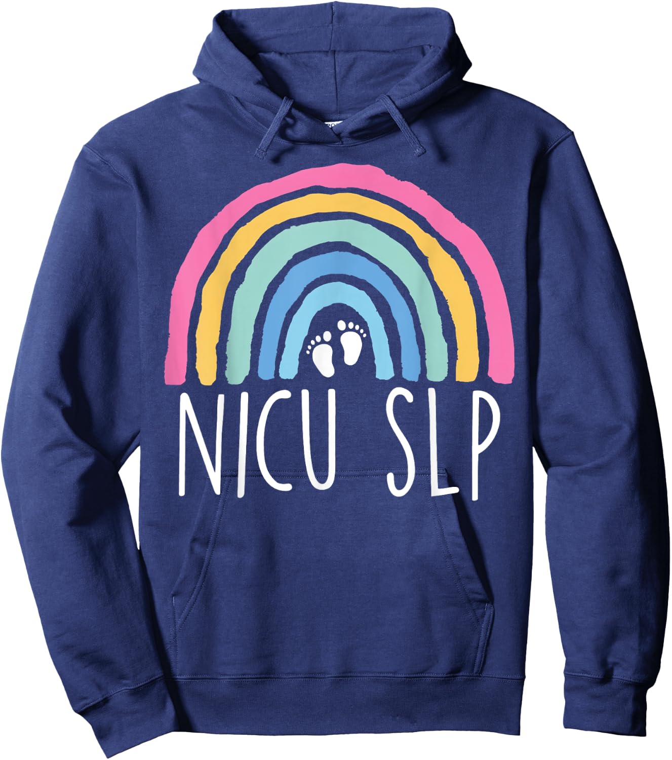 Retro Rainbow Nicu SLP Nurse Speech Language Pathology Nicu Hoodie - Hoodie | Navy