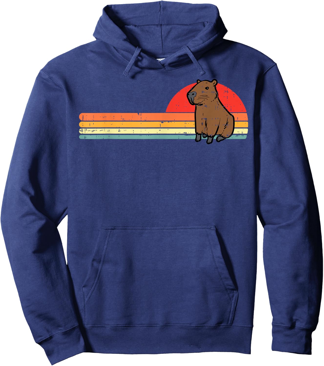 Capybara Chest Sunset Retro Capy Rodent Men Women Kids Youth Hoodie - Hoodie | Navy