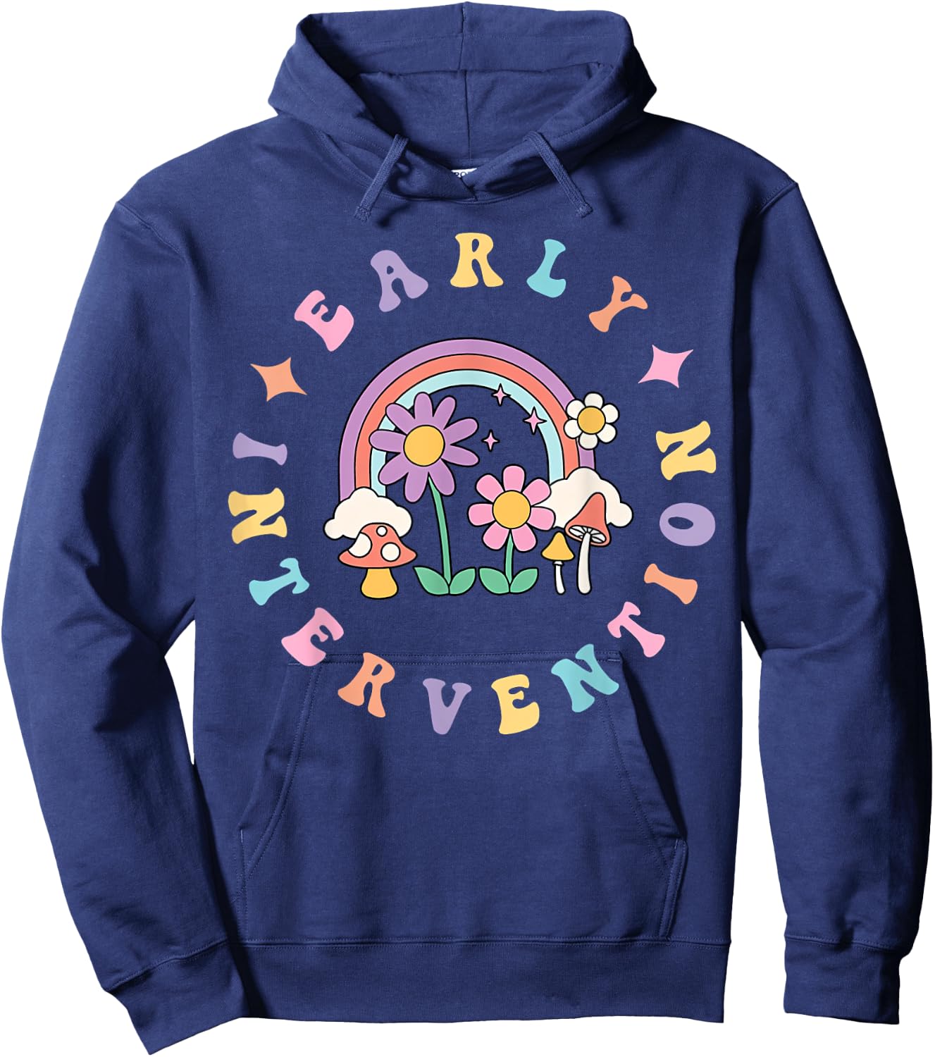 Early Intervention Wildflower Rainbow Groovy Teacher Women Hoodie - Hoodie | Navy