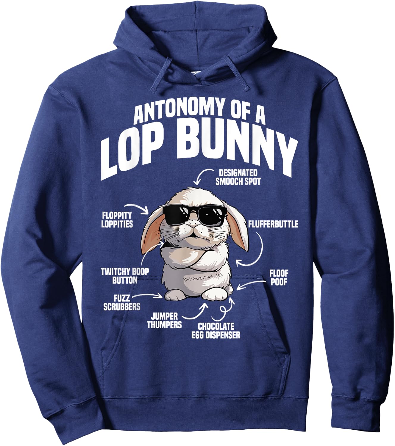 Holland Lop Bunny Stuffed Animal Plush Anatomy Lop Bunny Hoodie - Hoodie | Navy
