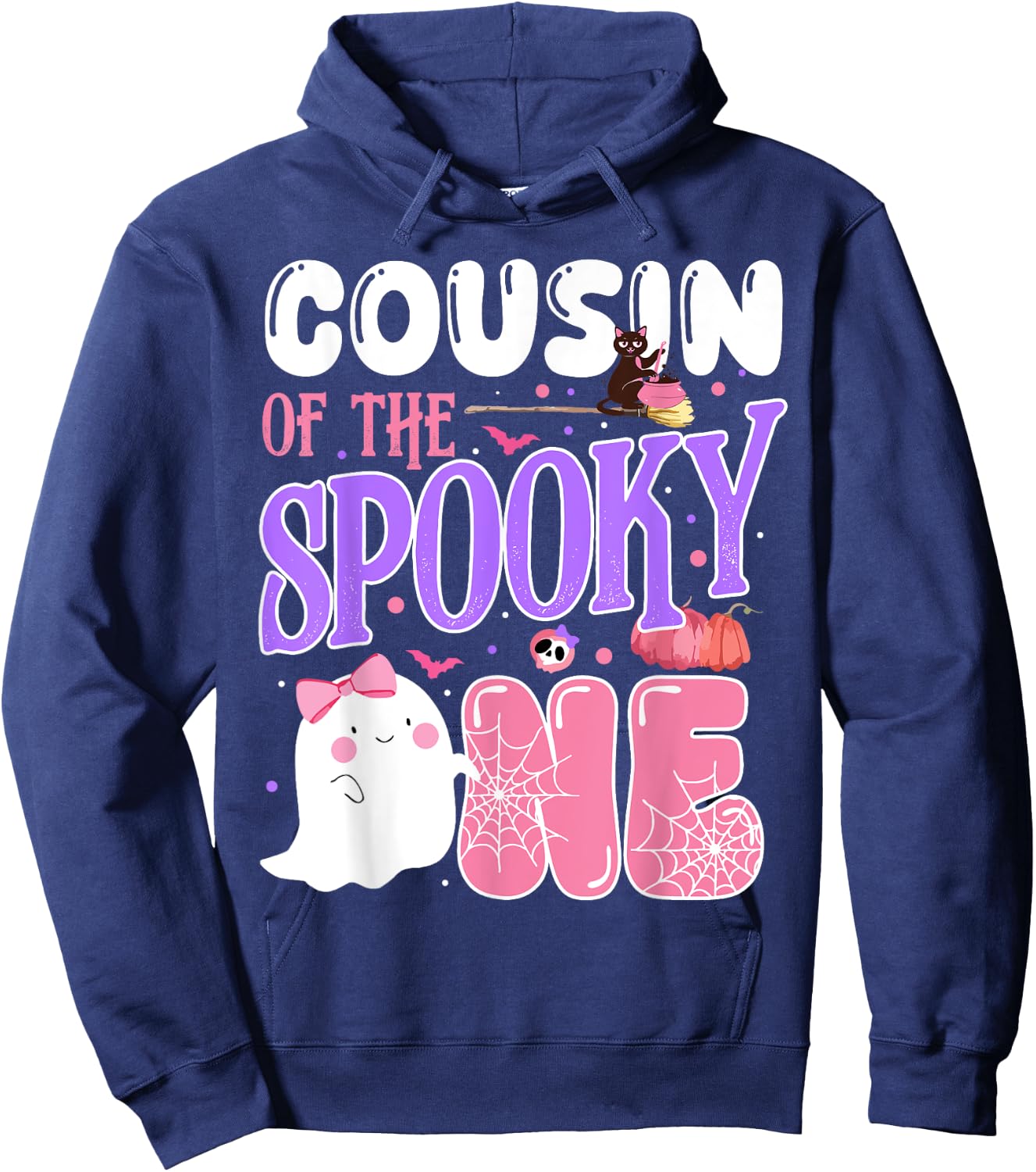 Cousin Of The Spooky One 1st Birthday Halloween Pink Ghost Hoodie - Hoodie | Navy