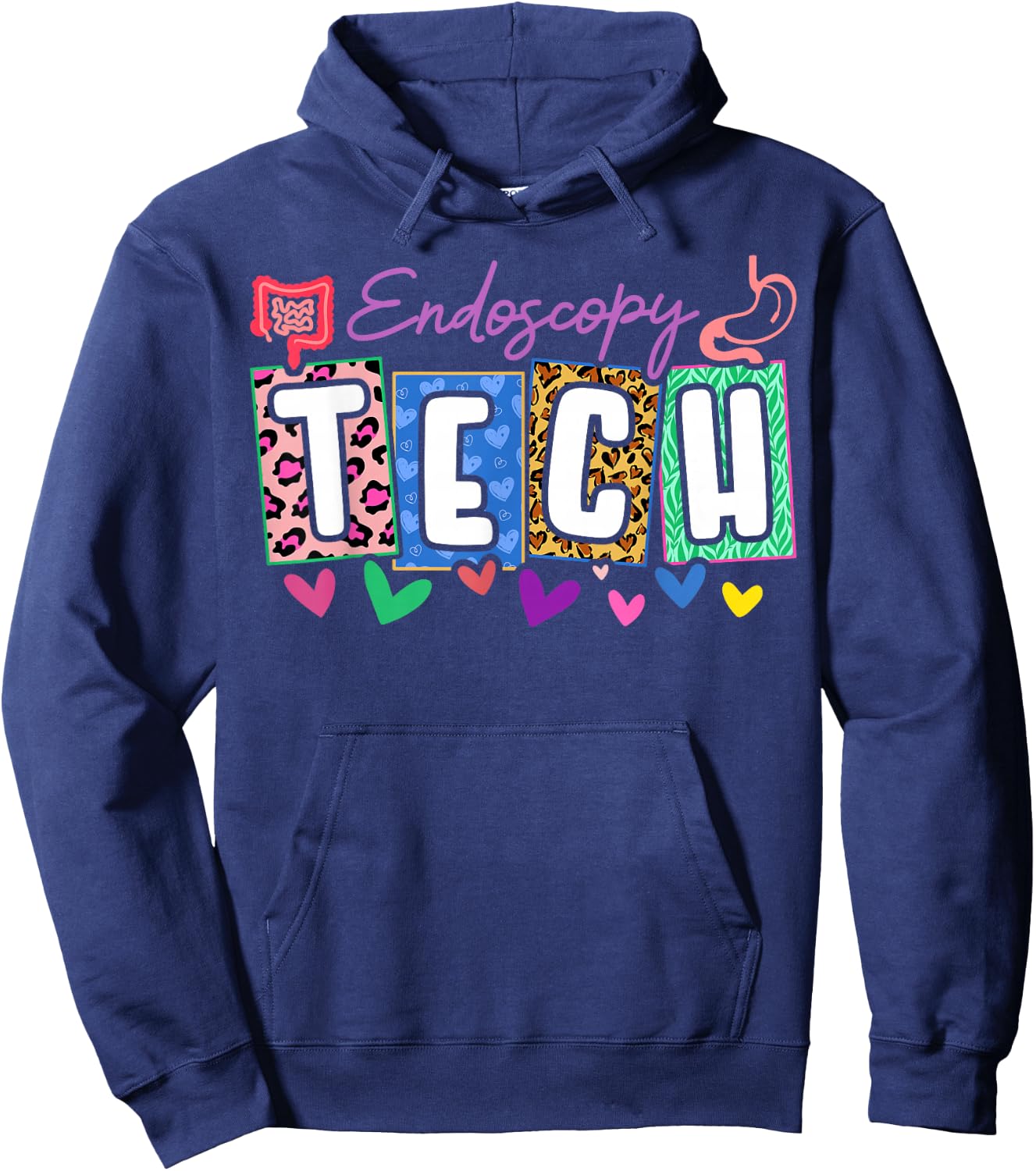 Endoscopy Tech Heart Leopard Hoodie - Hoodie | Navy