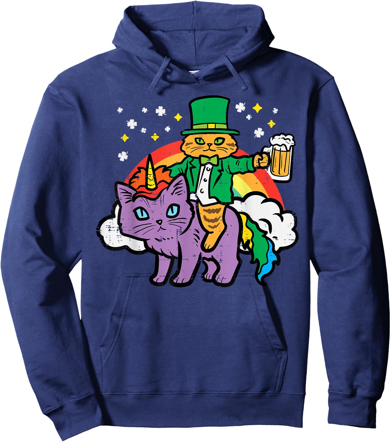 St Patricks Day Cat Leprechaun Unicorn Saint Pattys Women Hoodie - Hoodie | Navy