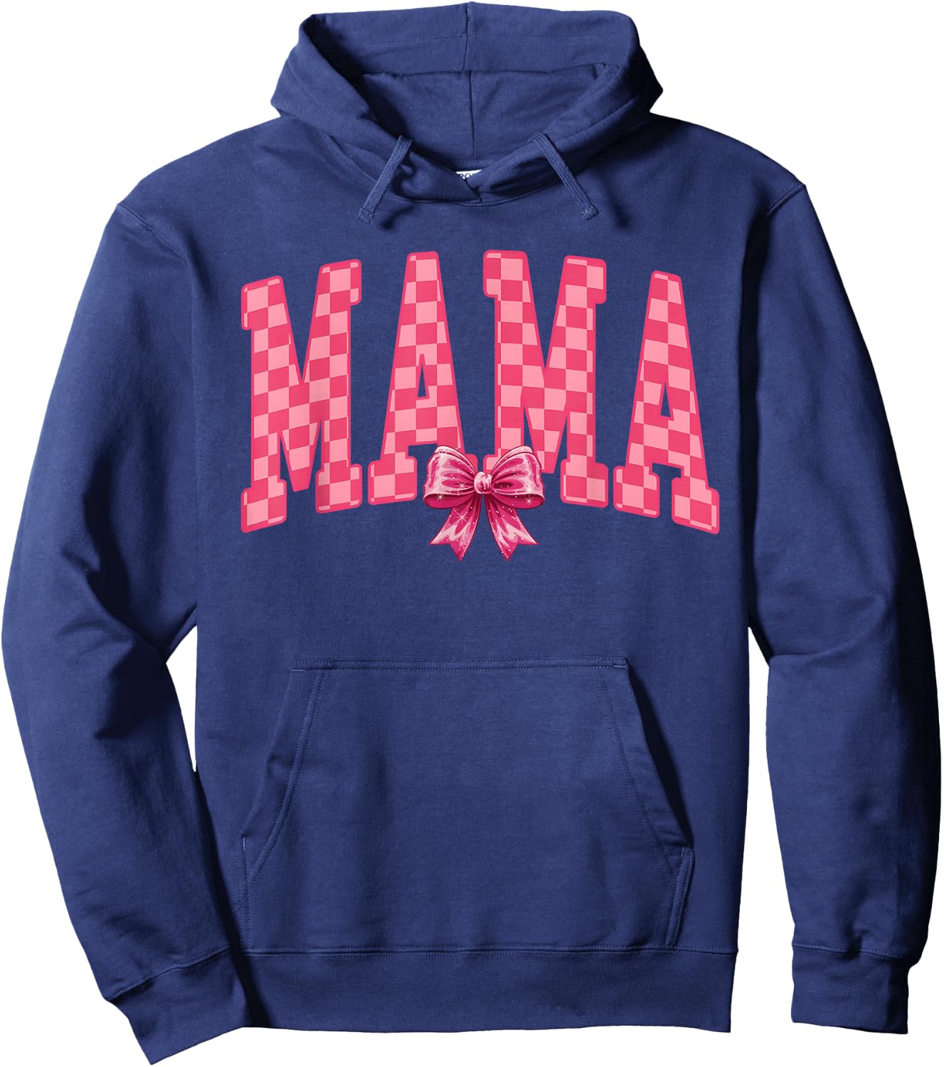 Pink Checkered Mama Flowers Coquette Bow Cute Mom Women Hoodie - Hoodie | Navy