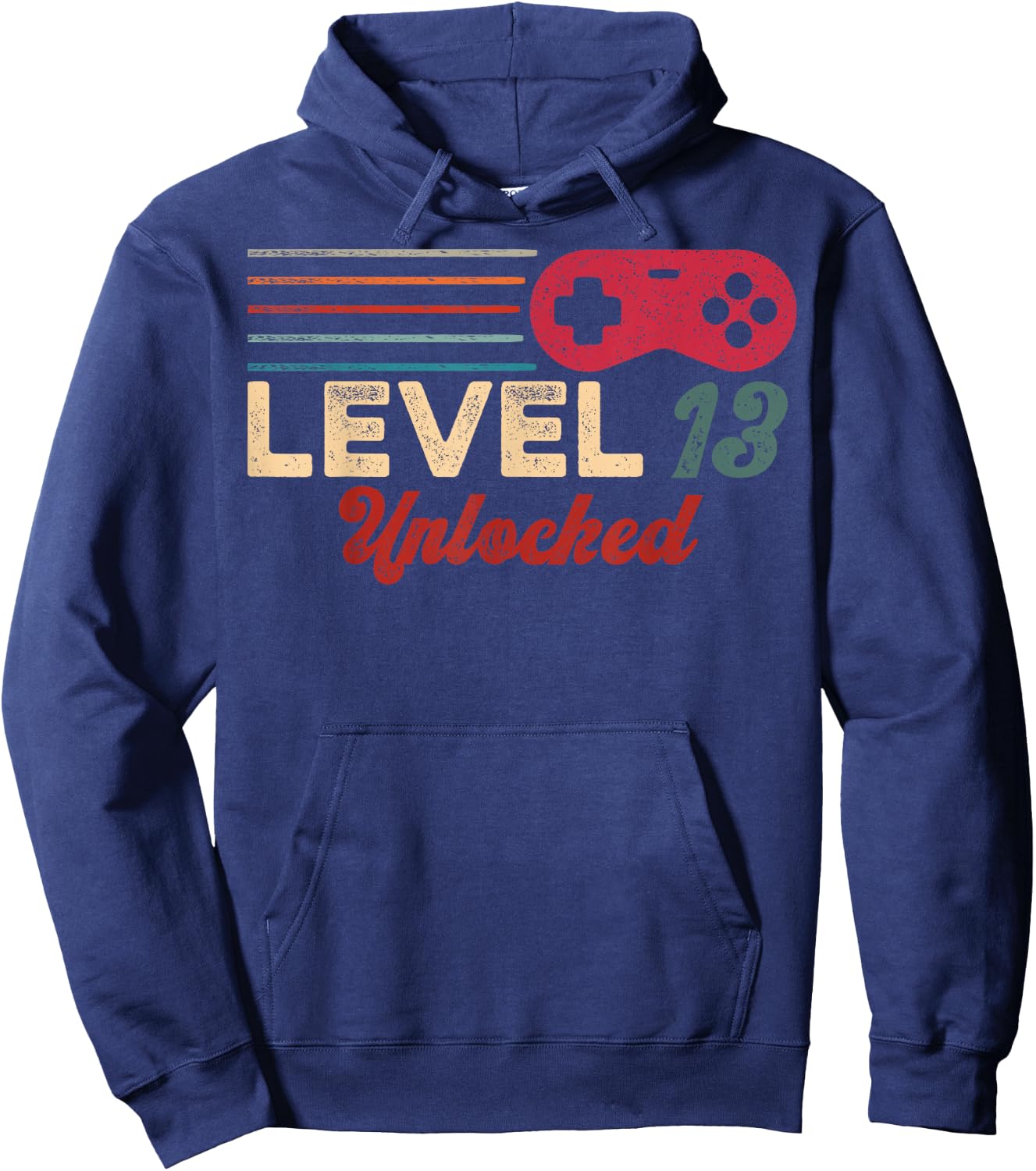 Retro Unlocked Level 13 Birthday Boy Video Game Controller Hoodie - Hoodie | Navy