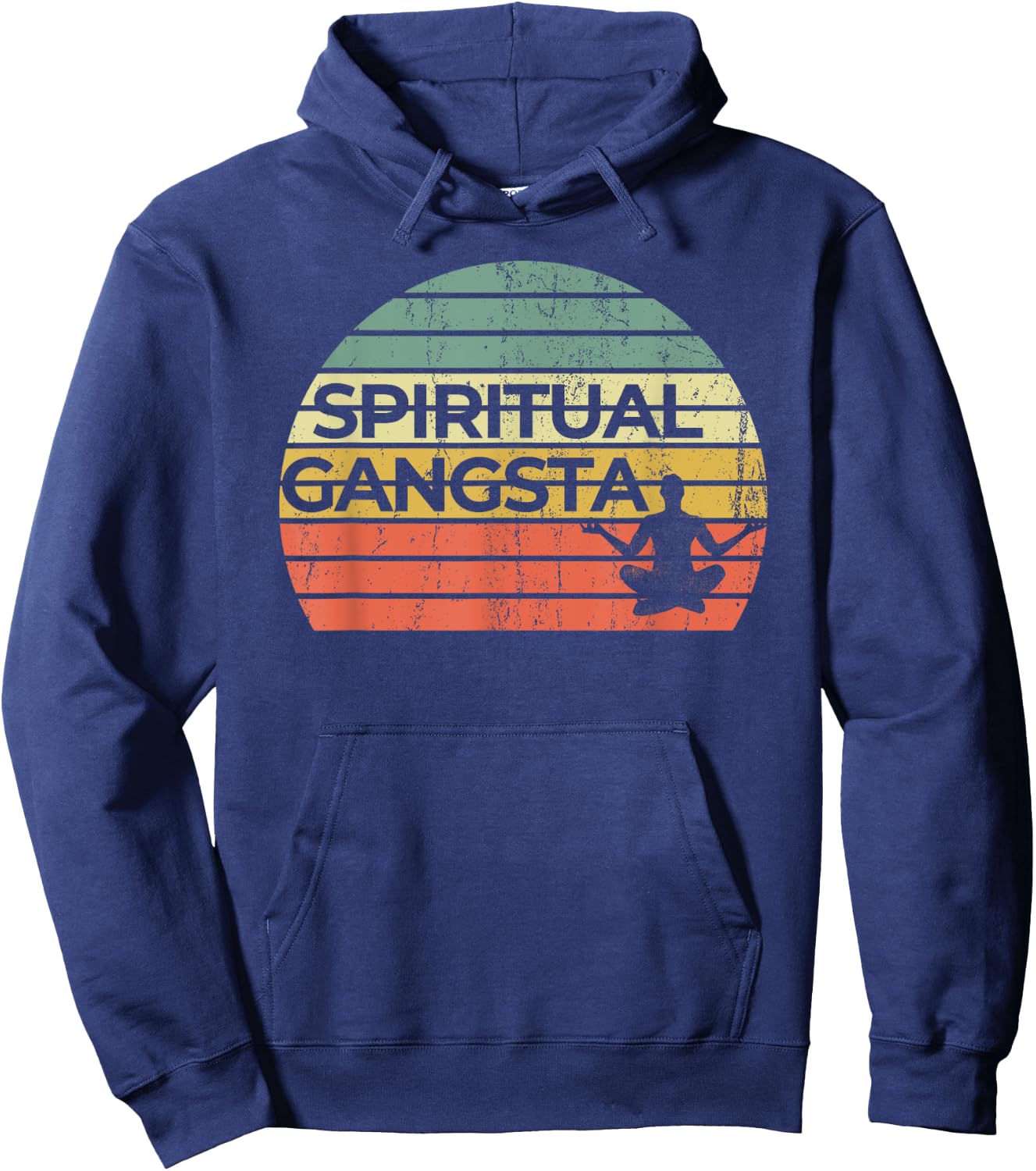 Vintage Retro Sunset Funny Yoga | Spiritual Gangsta Hoodie - Hoodie | Navy