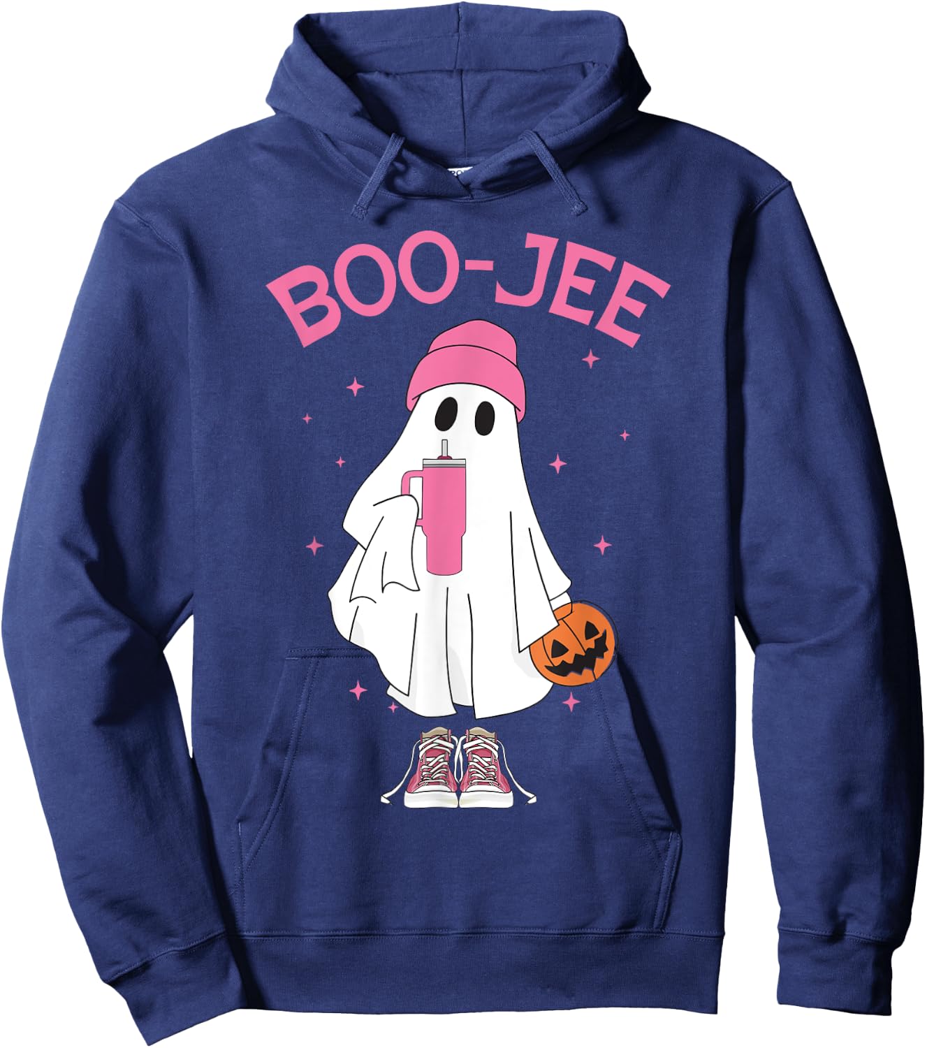Boo-Jee Spooky Season Ghost Pink Halloween Pumpkin Boujee Hoodie - Hoodie | Navy