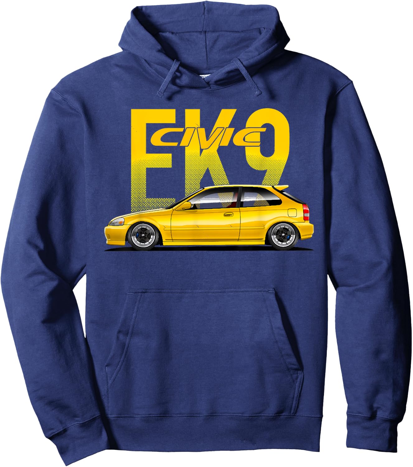 Civic EK 9 Type R Japanese Yellow Car Hoodie - Hoodie | Navy