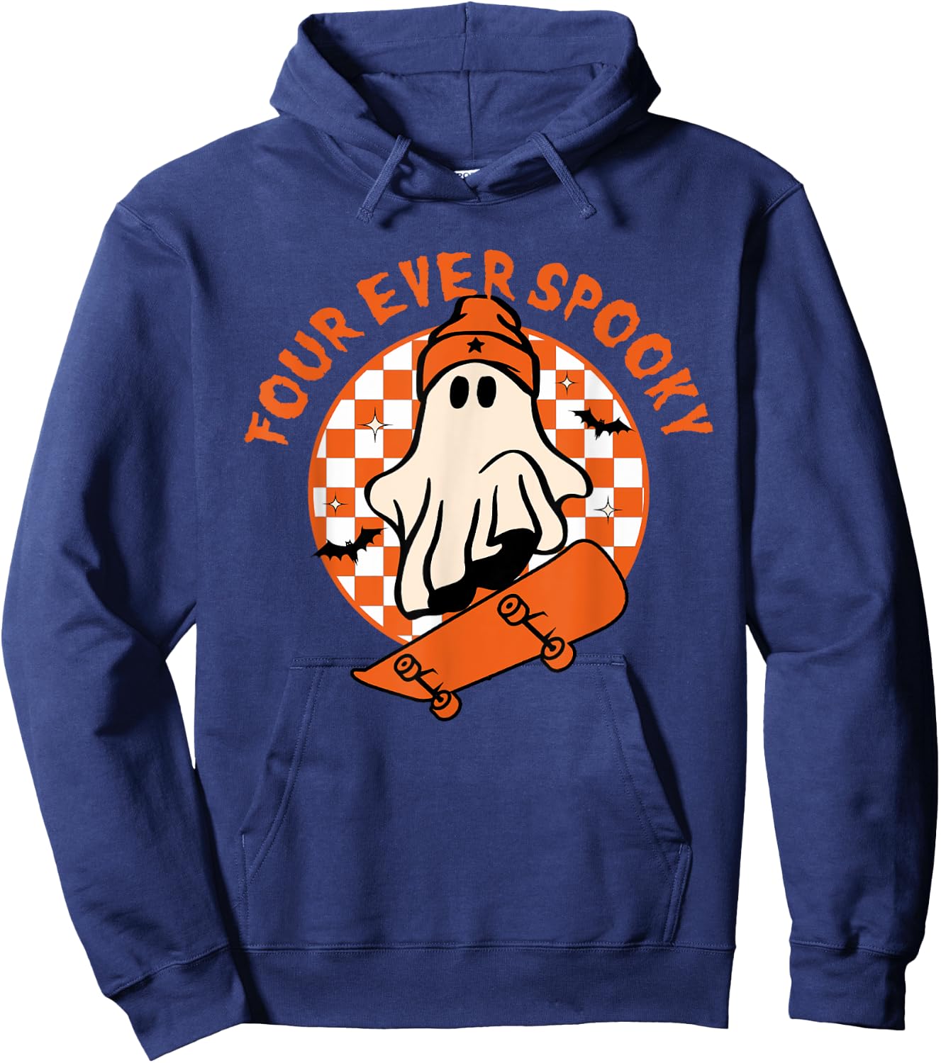 Four Ever Spooky 4th Birthday Halloween Skateboarding Ghost Hoodie - Hoodie | Navy