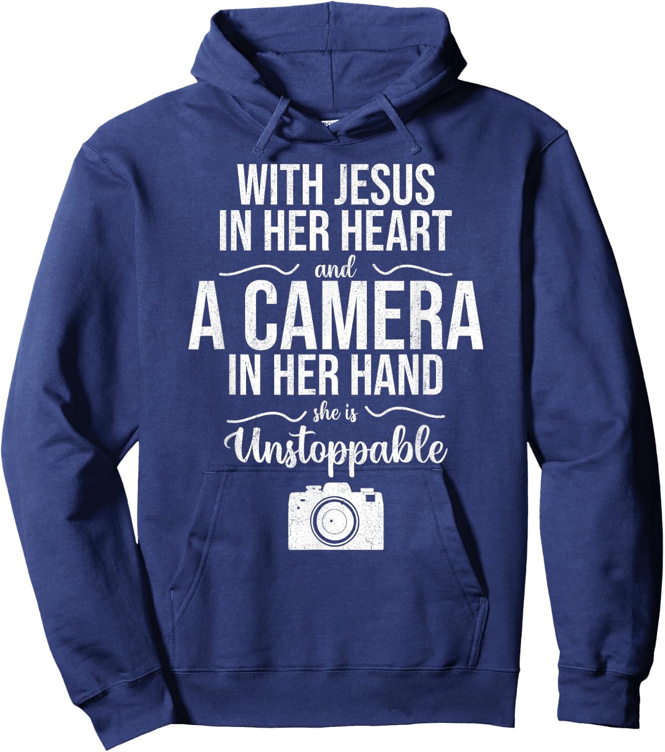 With Jesus In Her Heart & Camera Christian Cool Photography Hoodie - Hoodie | Navy