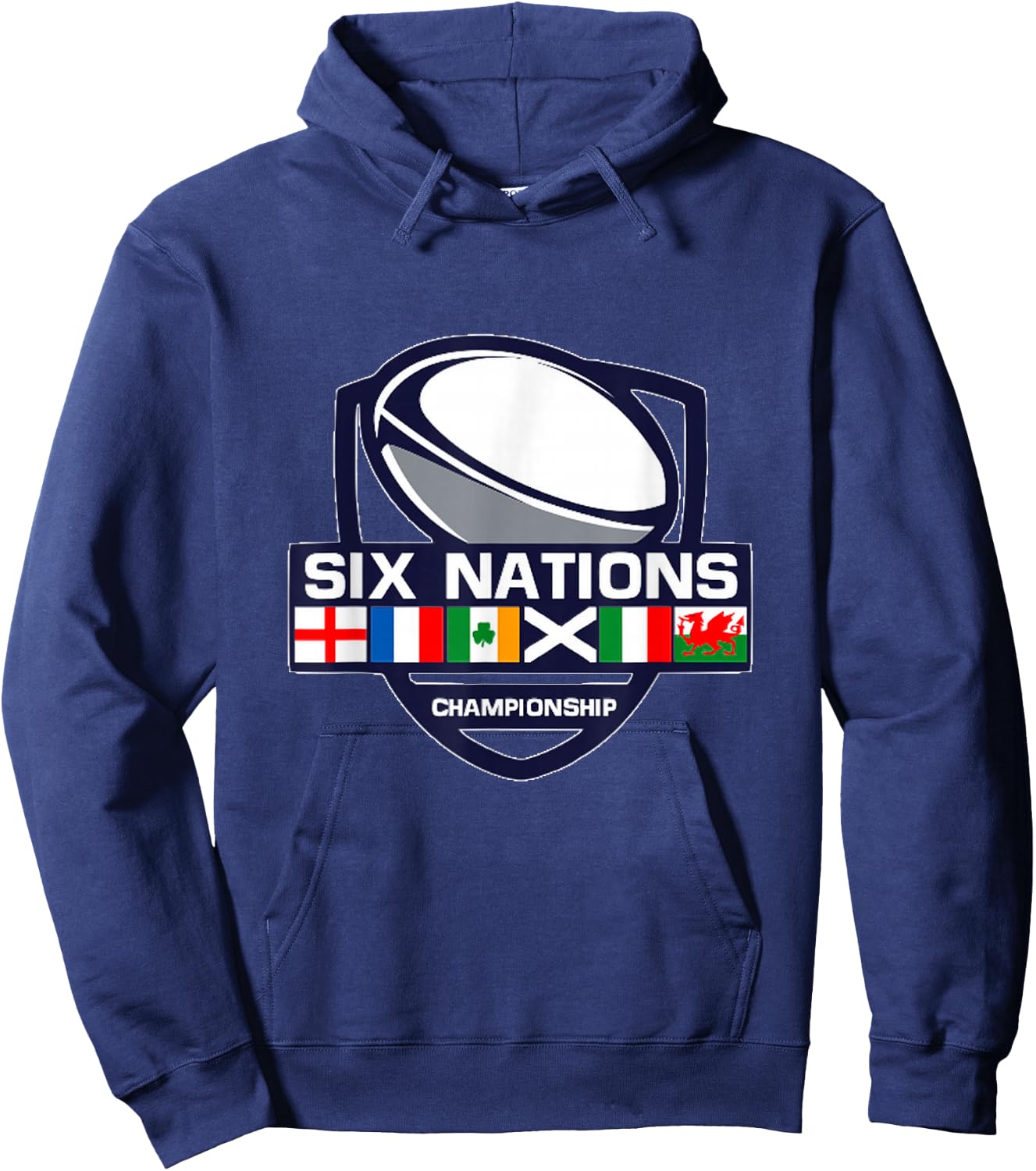 Rugby 6 Nations Apparel Six Nations , Men-Adults, , Short Sleeve, Black, Small, Cotton 65%, Polyester 35% Hoodie - Hoodie | Navy