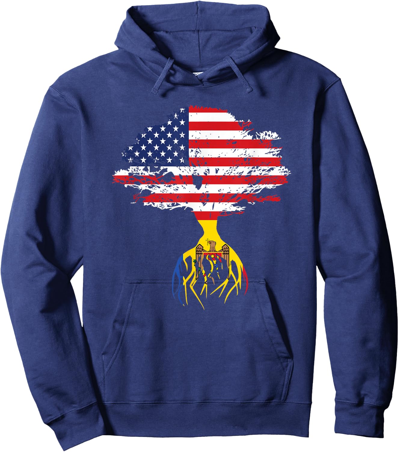 Moldovan Roots American Flag Moldova Gifts Hoodie - Hoodie | Navy