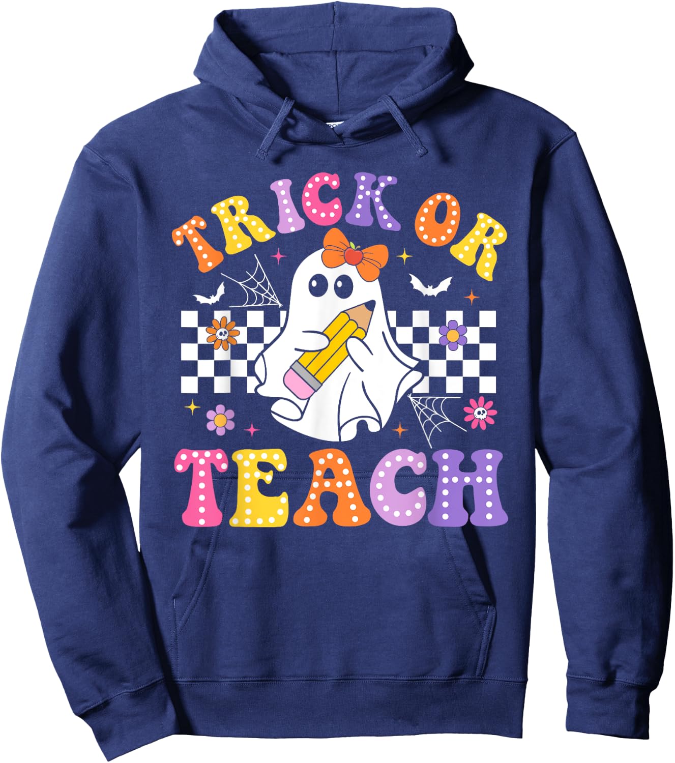 Trick Or Teach Groovy Halloween Teachers Hoodie - Hoodie | Navy